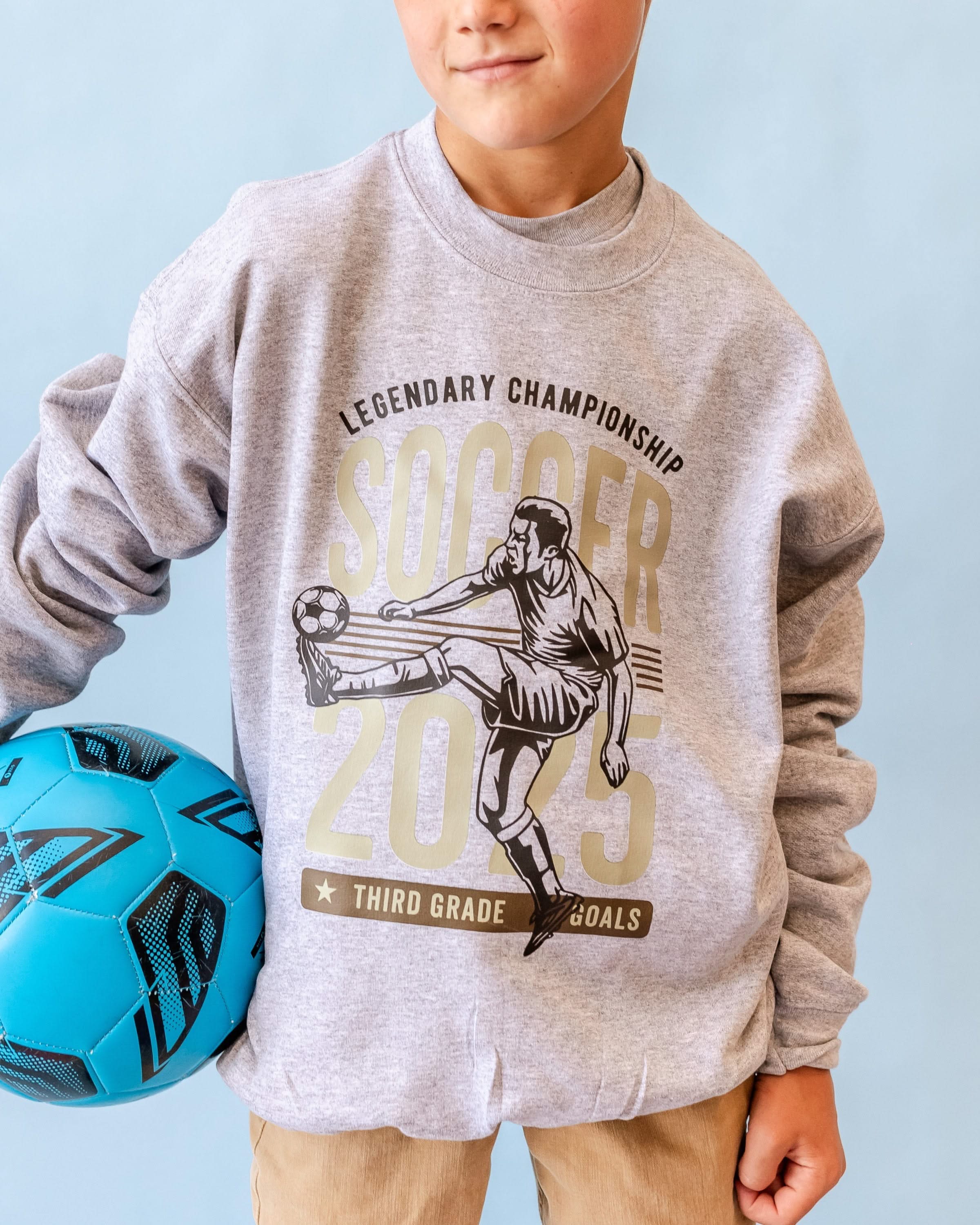 Legendary Soccer (Choose Your Grade) - Gray Child Sweater Little Mama Shirt Shop