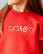 Embroidered Child Sweater - Red w/ White Thread - 5 School Things Little Mama Shirt Shop