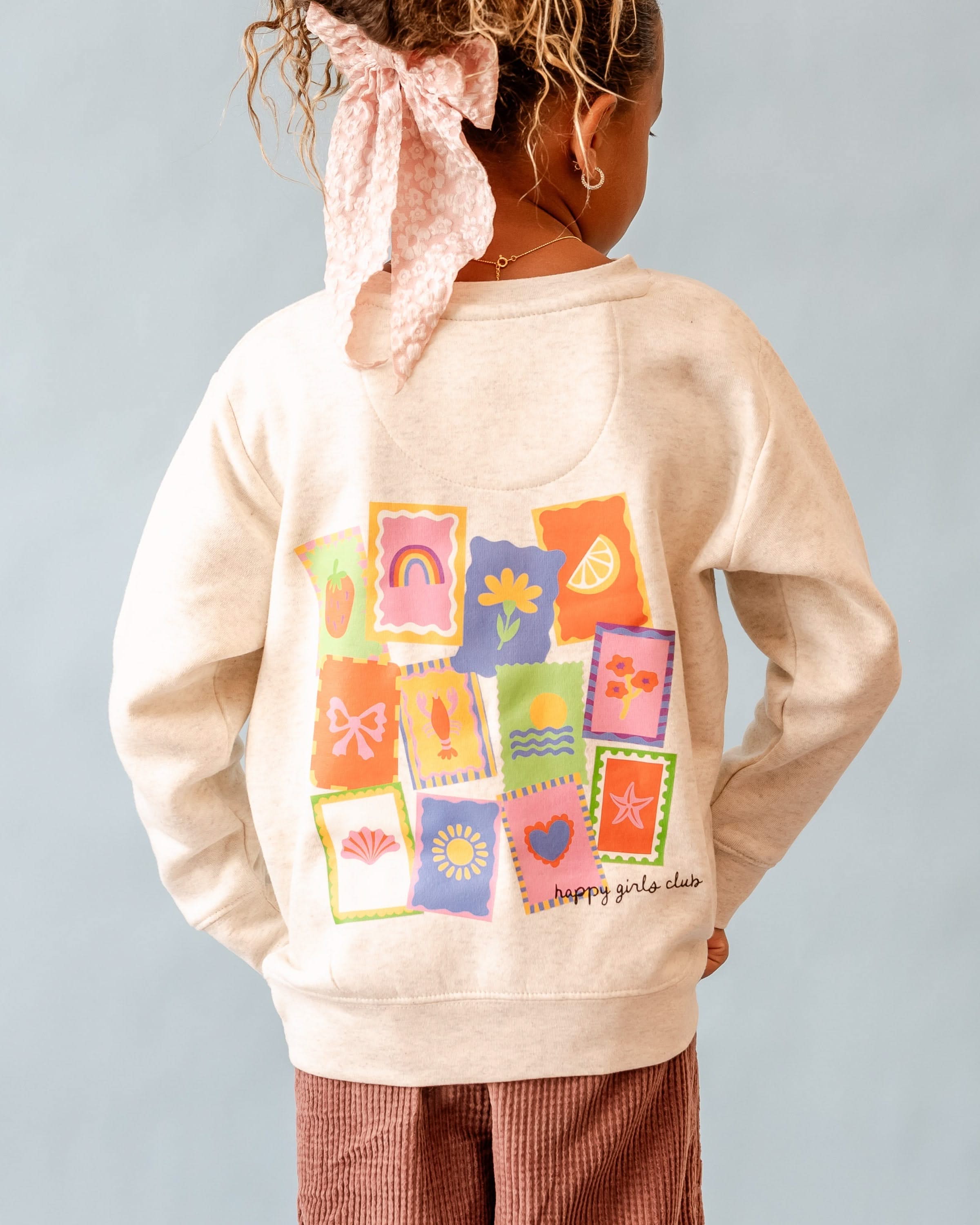 Happy Girls Club (center & b) - Heathered Natural Child Sweater Little Mama Shirt Shop
