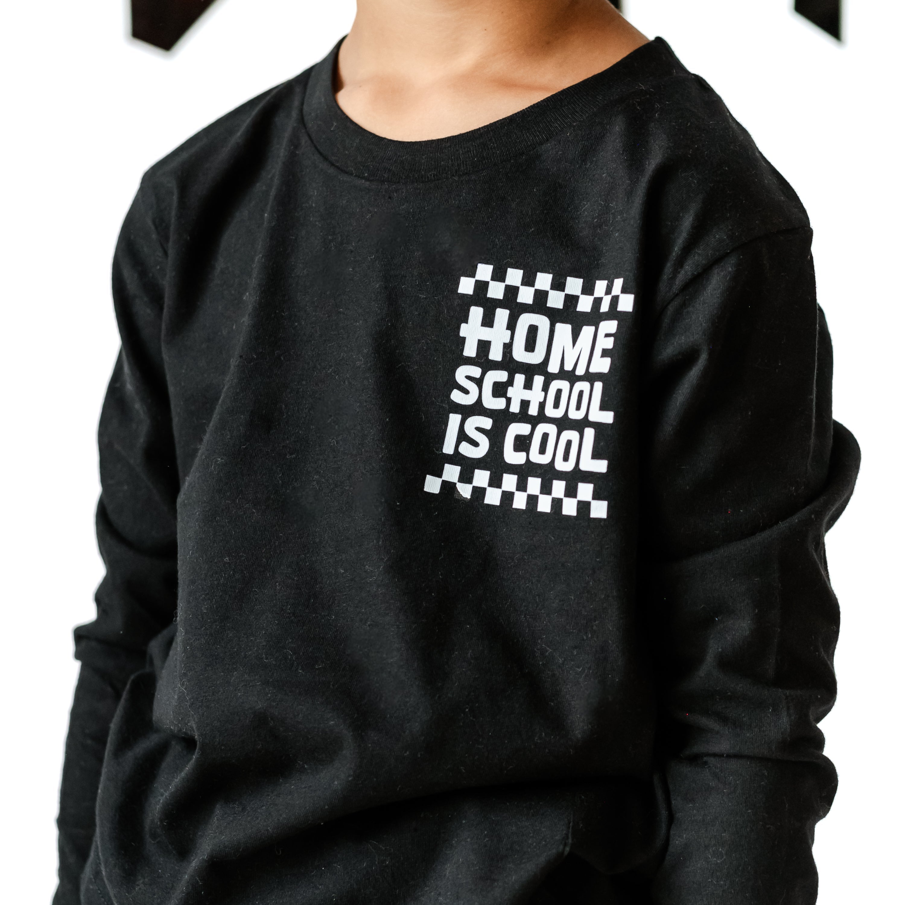 Home School Is Cool Pocket Design on Front w/ Full Our Classroom Is Wherever We Are On Back - Long Sleeve Child Shirt Little Mama Shirt Shop