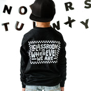 Home School Is Cool Pocket Design on Front w/ Full Our Classroom Is Wherever We Are On Back - Long Sleeve Child Shirt Little Mama Shirt Shop