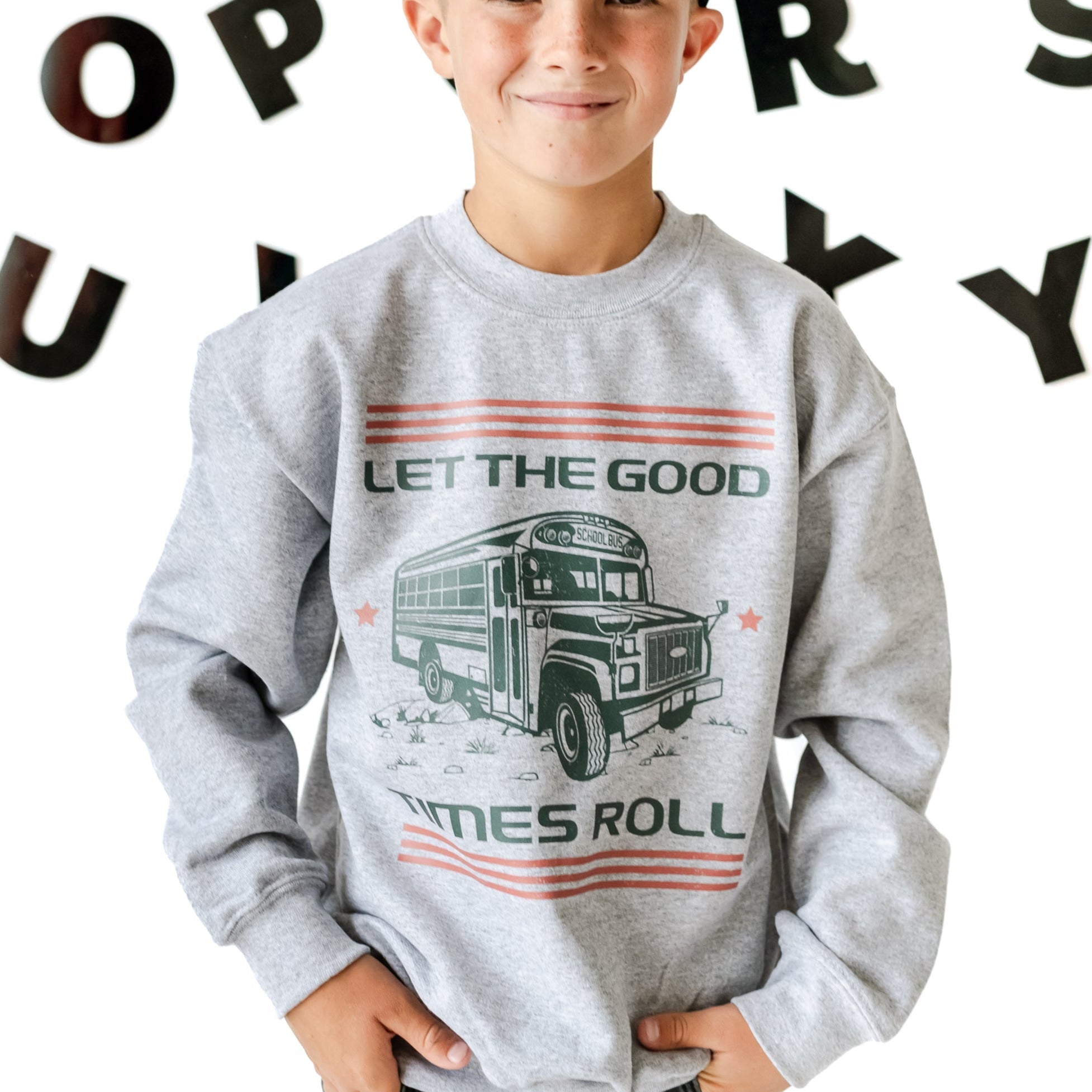 Let the Good Times Roll - School Bus - Child Sweater Little Mama Shirt Shop