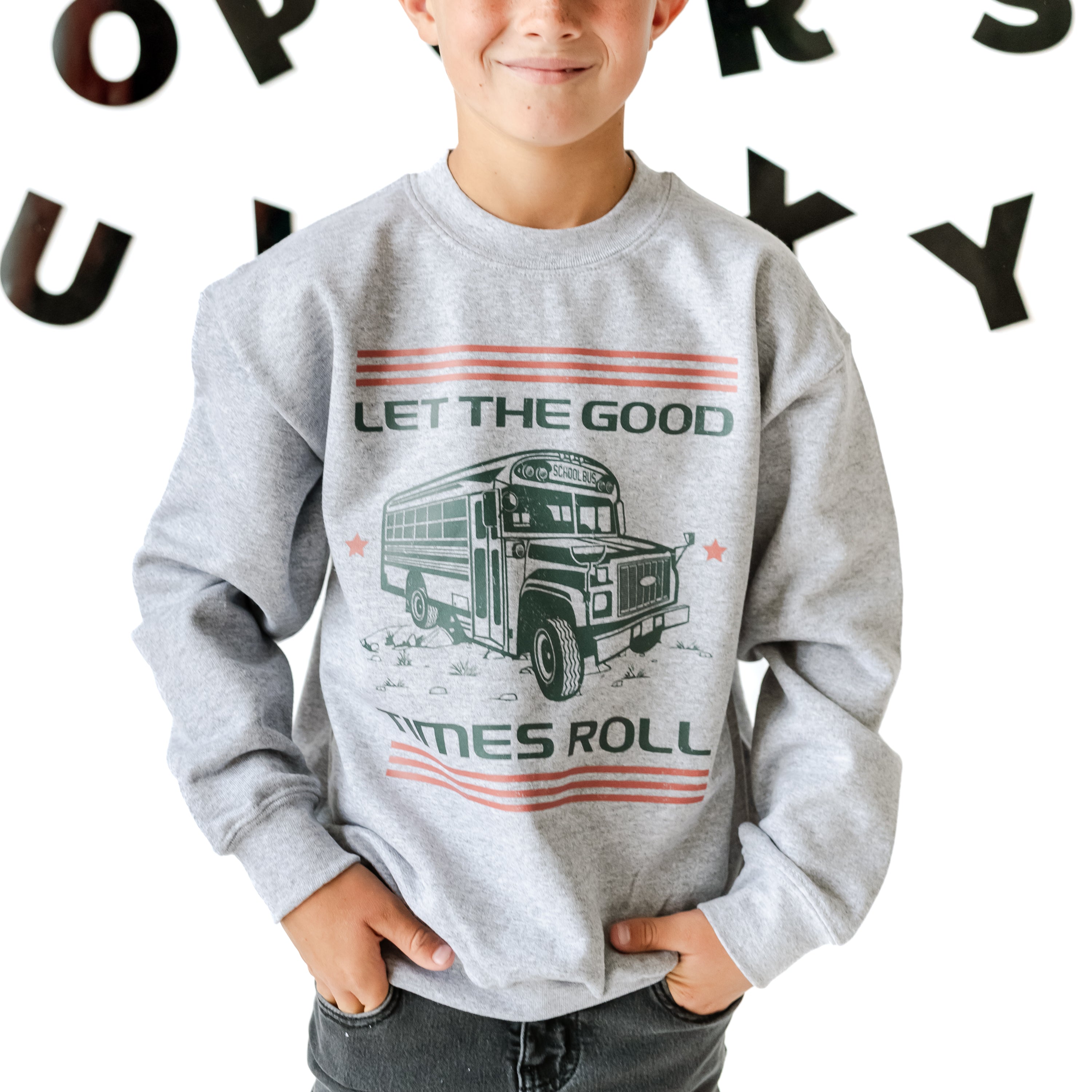 Let the Good Times Roll - School Bus - Child Sweater Little Mama Shirt Shop