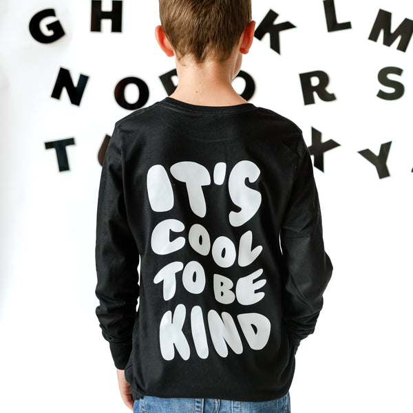 Be Kind Bruh Pocket Design on Front w/ It's Cool to Be Kind on Back - Long Sleeve Child Shirt