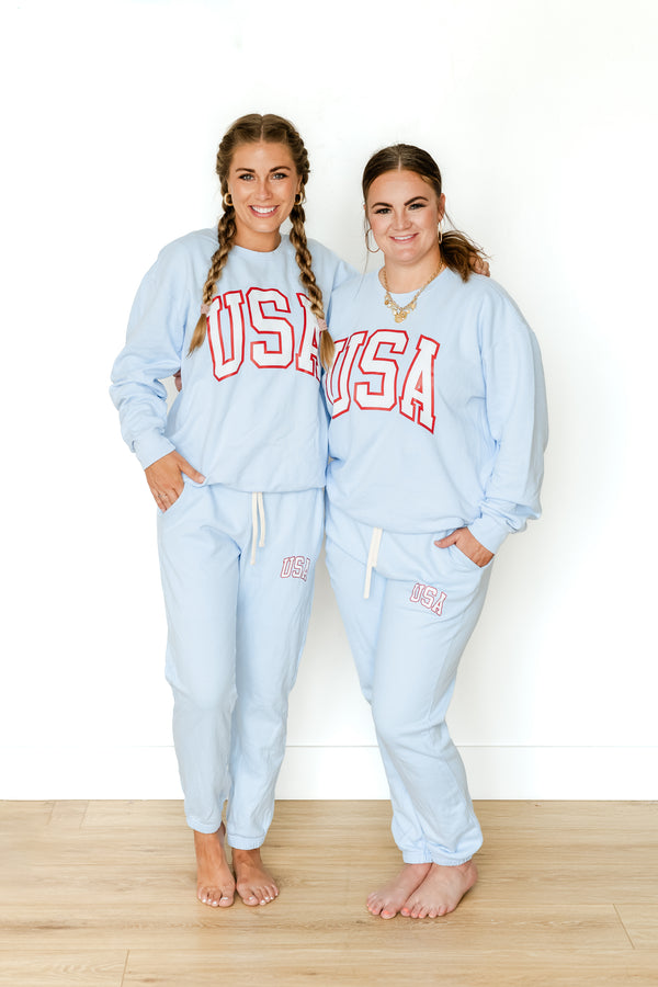 USA - Powder Blue Olympic JOGGERS - Comfort Colors