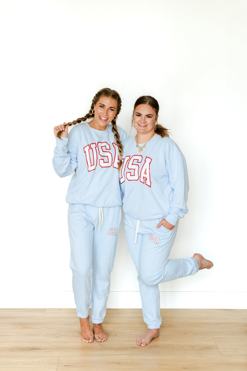USA - Powder Blue Olympic Crewneck Sweatshirt - Comfort Colors