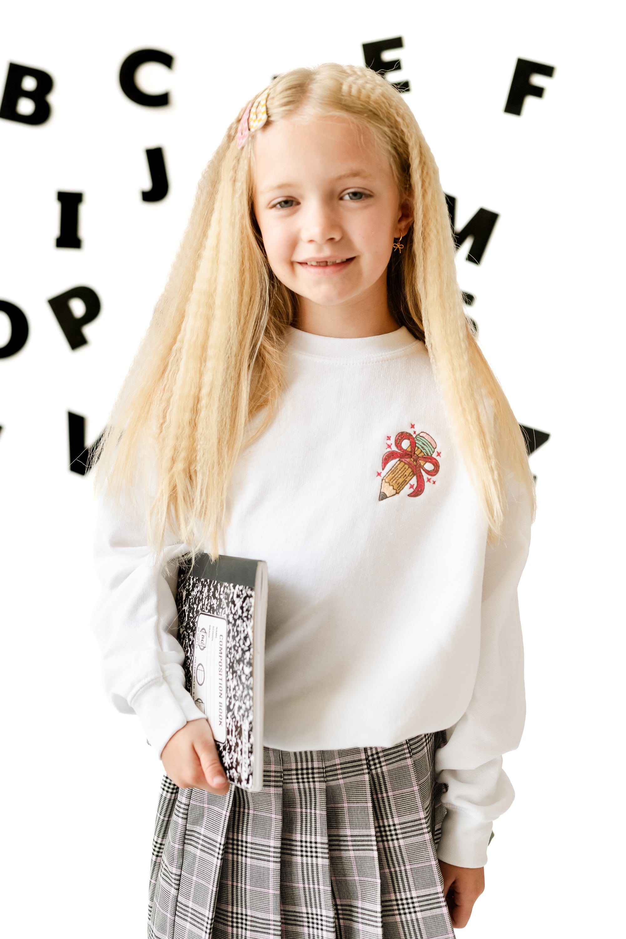 EMBROIDERED - PENCIL WITH BOW - Child Sweater Little Mama Shirt Shop
