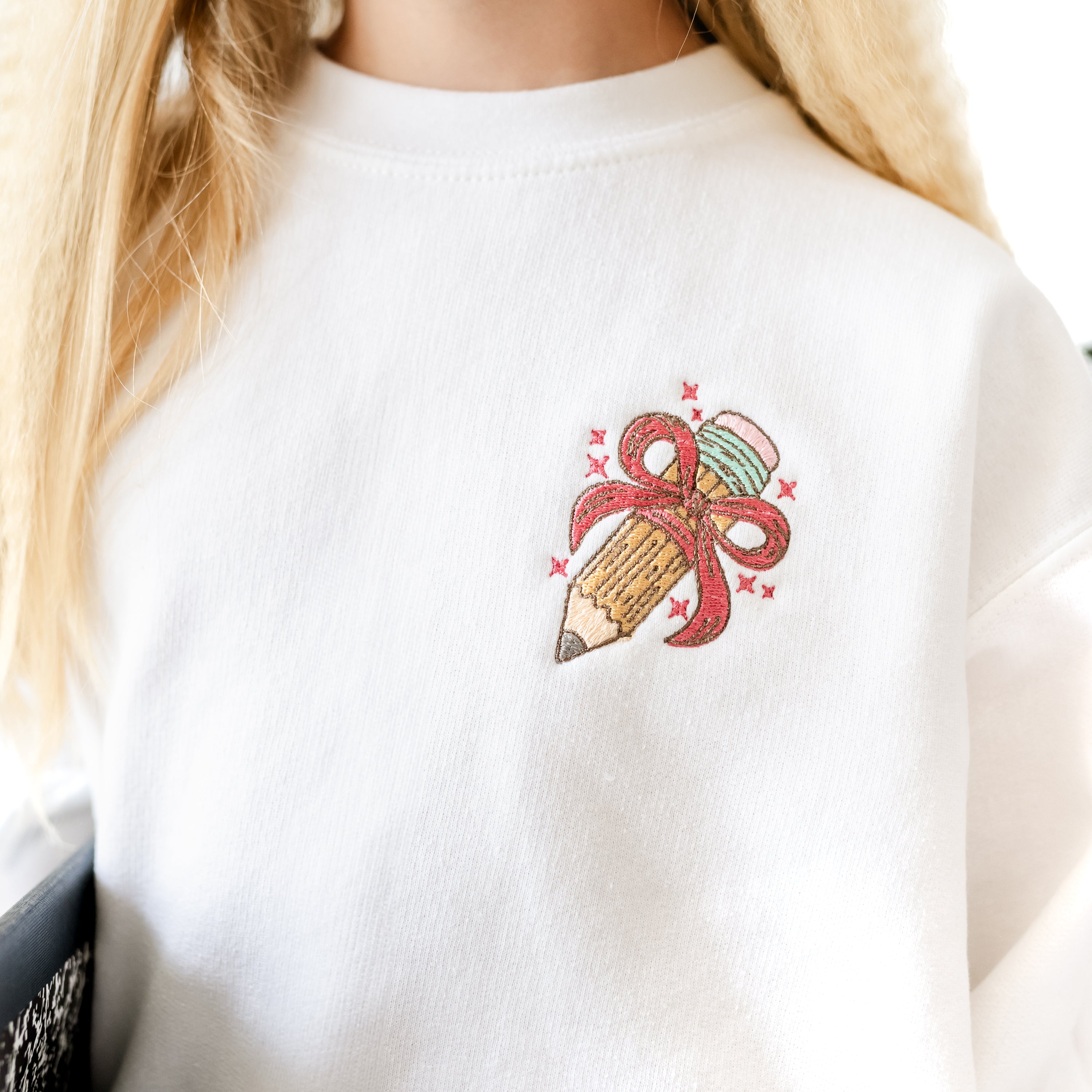 EMBROIDERED - PENCIL WITH BOW - Child Sweater Little Mama Shirt Shop