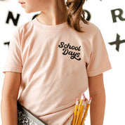 School Days Pocket Design on Front w/ Full School Days Design on Back - Short Sleeve Child Shirt Little Mama Shirt Shop