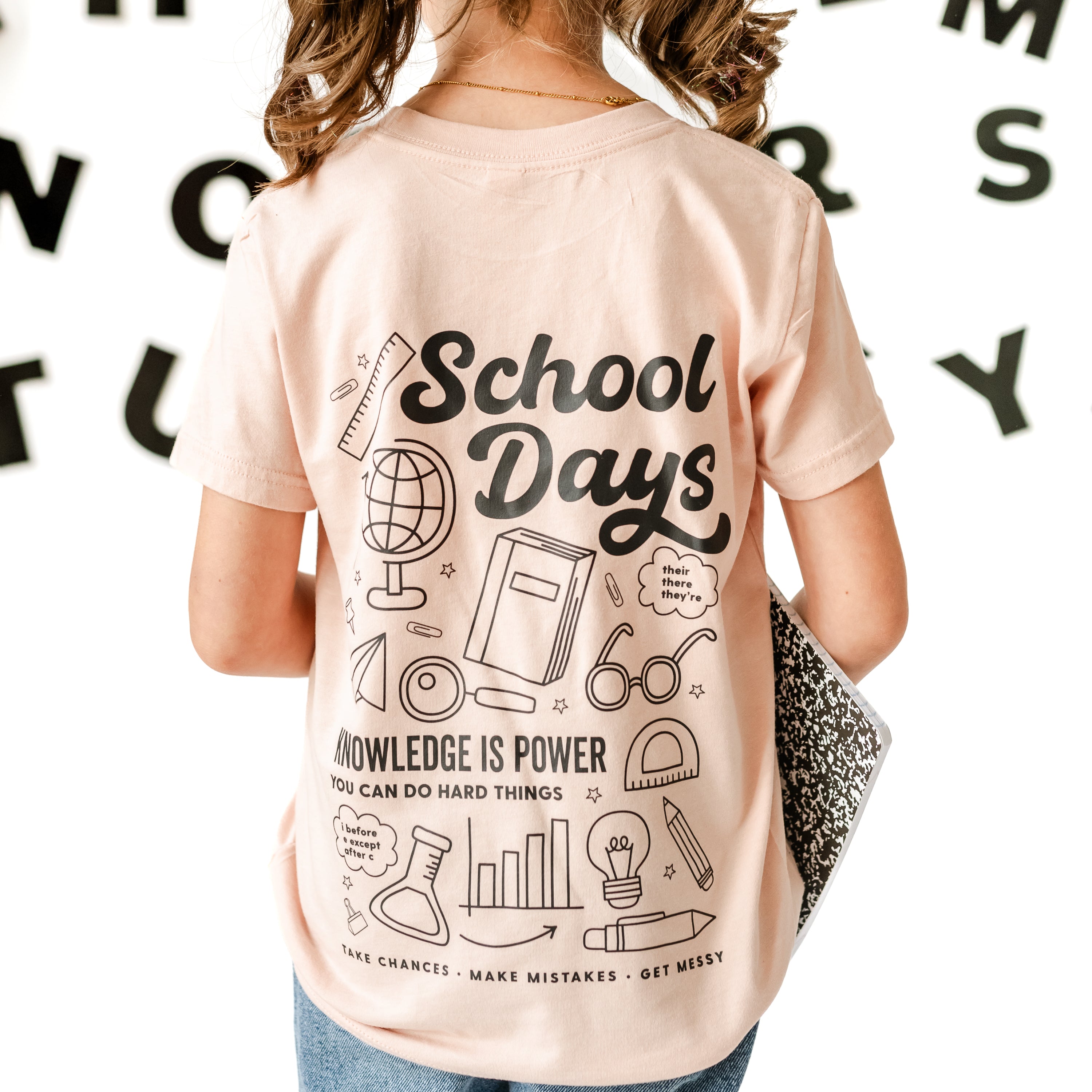School Days Pocket Design on Front w/ Full School Days Design on Back - Short Sleeve Child Shirt Little Mama Shirt Shop