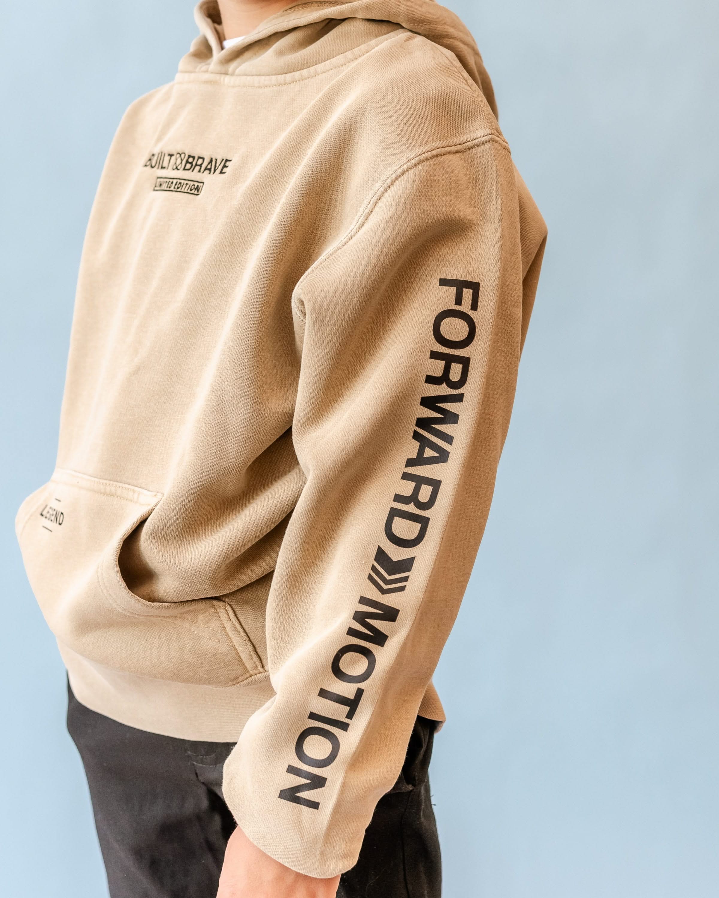 Embroidered/Printed - BUILT BRAVE HOODIE - Youth Pigment Little Mama Shirt Shop LLC