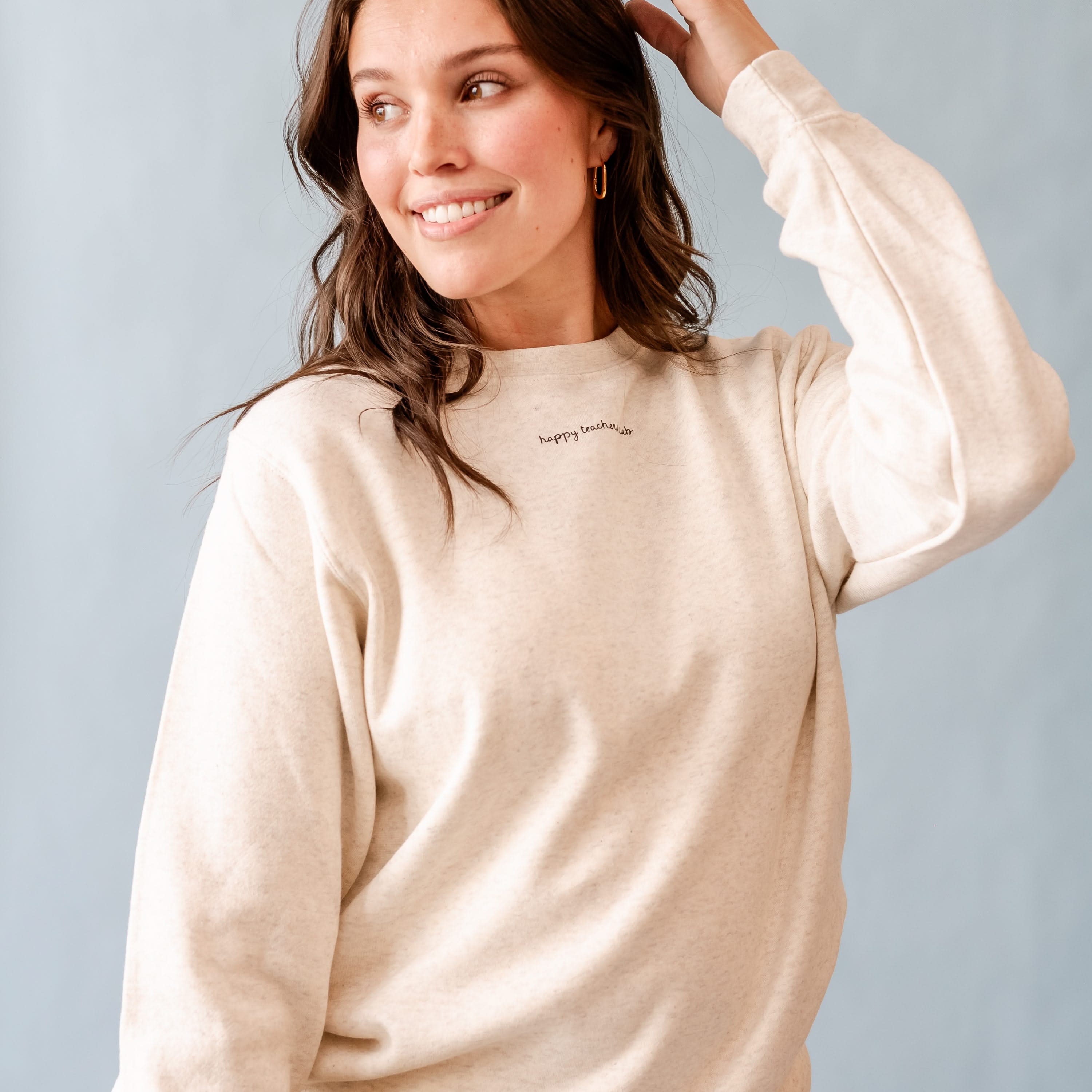 Happy Teachers Club (center & b) - Heathered Natural BASIC Fleece Little Mama Shirt Shop LLC