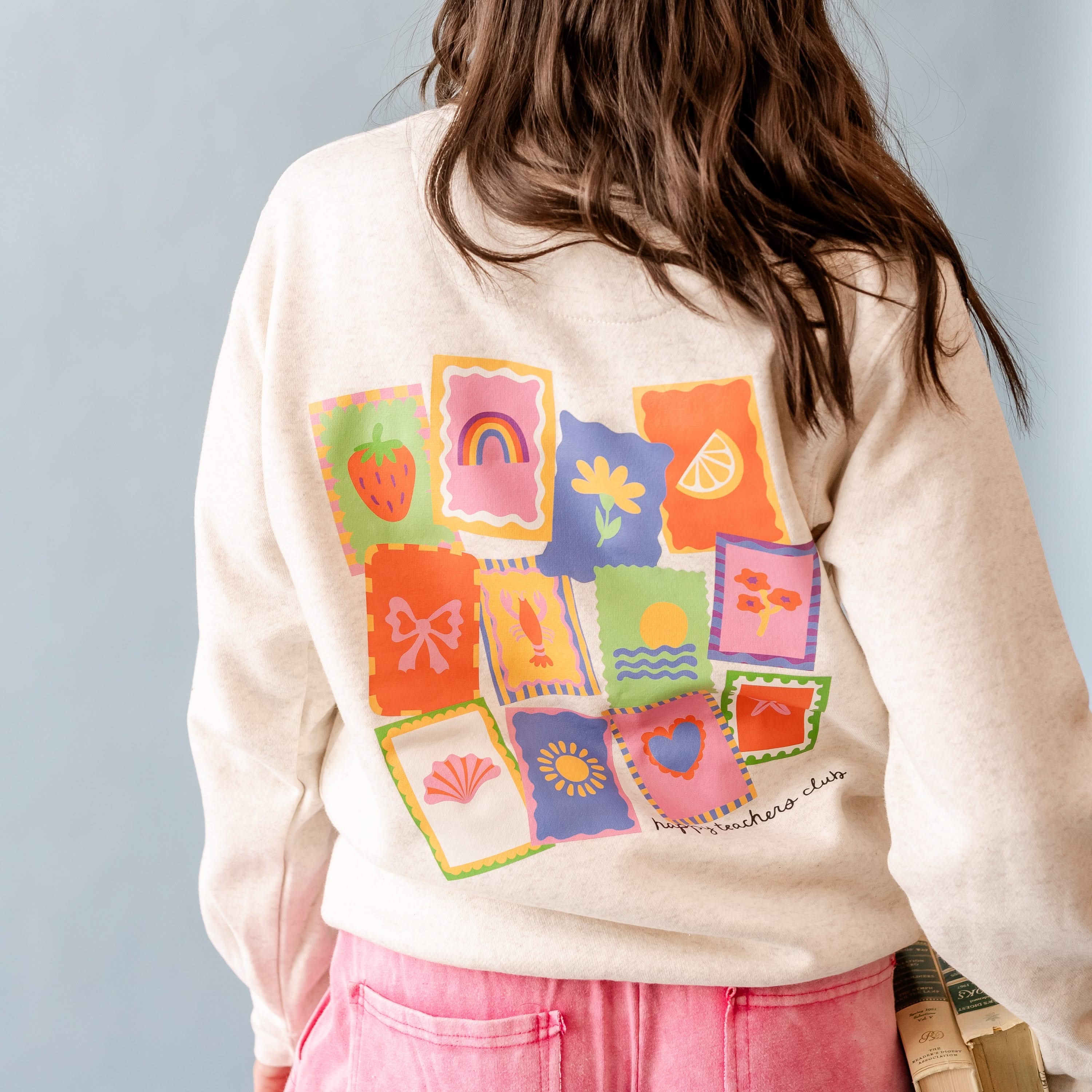 Happy Teachers Club (center & b) - Heathered Natural BASIC Fleece Little Mama Shirt Shop LLC