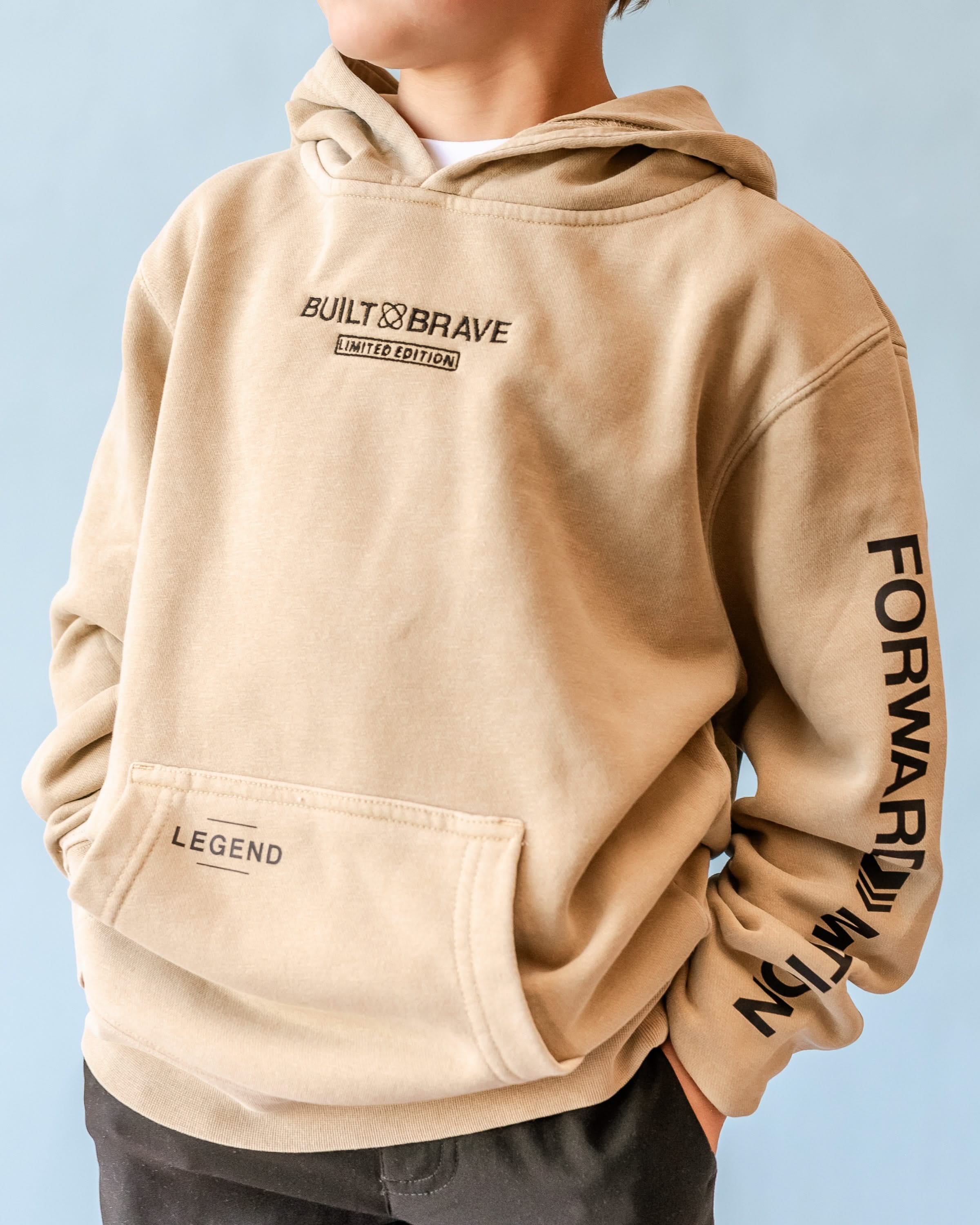 Embroidered/Printed - BUILT BRAVE HOODIE - Youth Pigment Little Mama Shirt Shop LLC