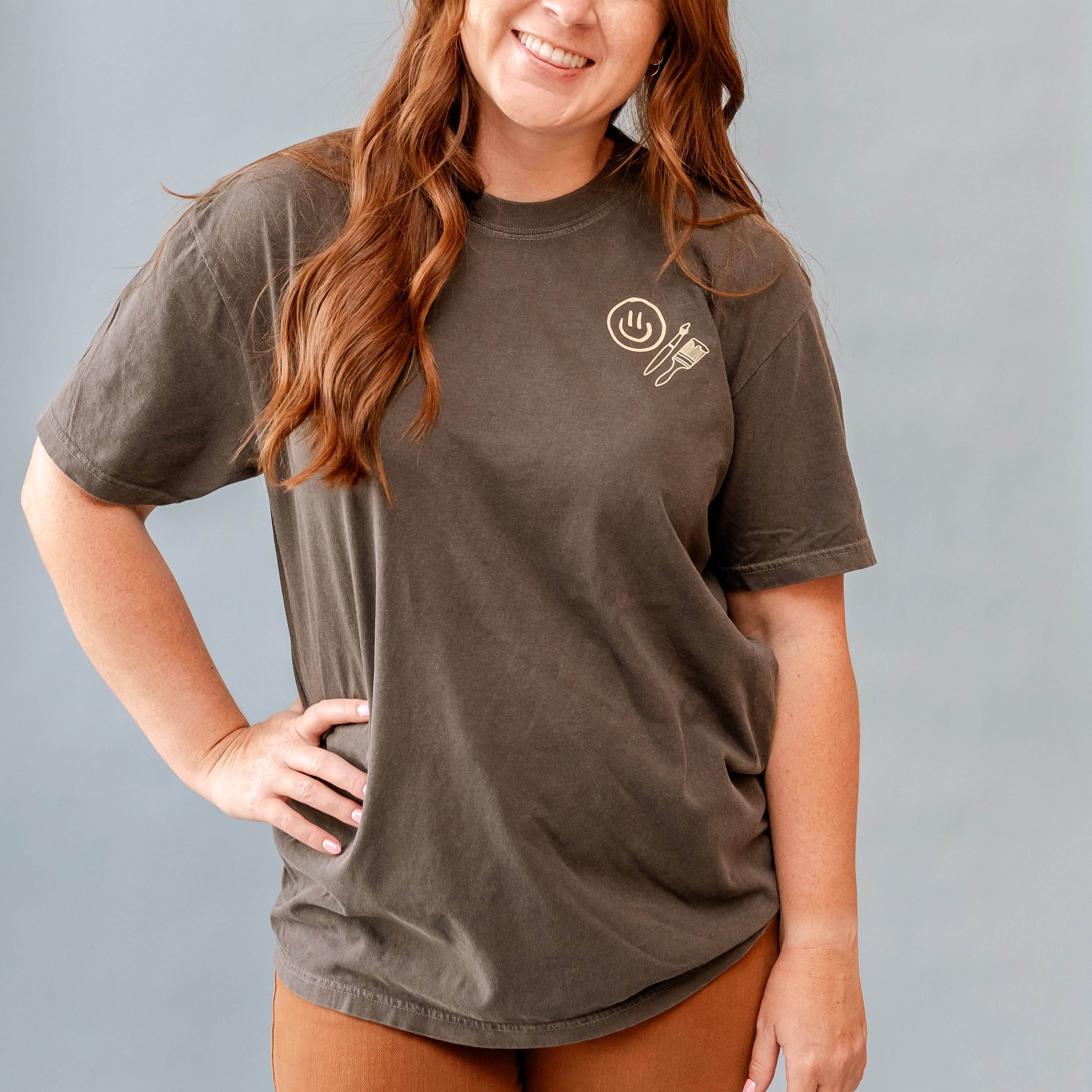 You Belong Here - Smiley and Supplies (pf&b) - Comfort Colors Tee Little Mama Shirt Shop