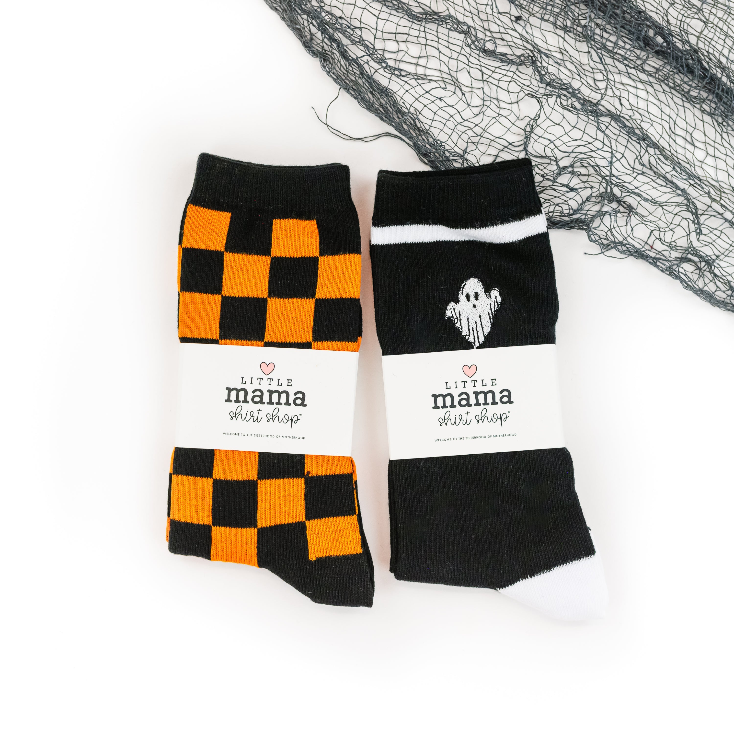LMSS® CREW SOCKS - Halloween Checks - Adult Size Little Mama Shirt Shop