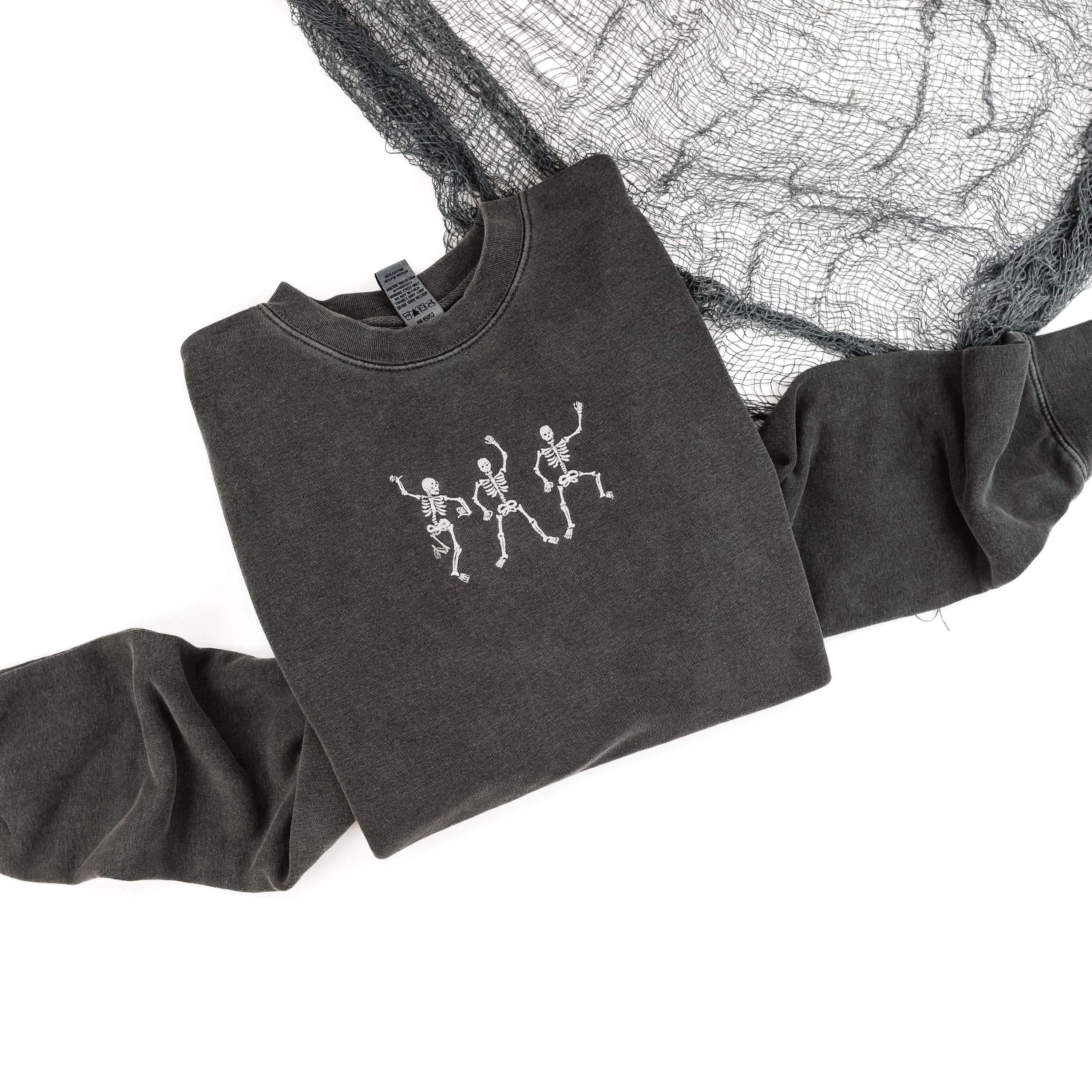 Dancing Skellies - Embroidered Pigment Crewneck