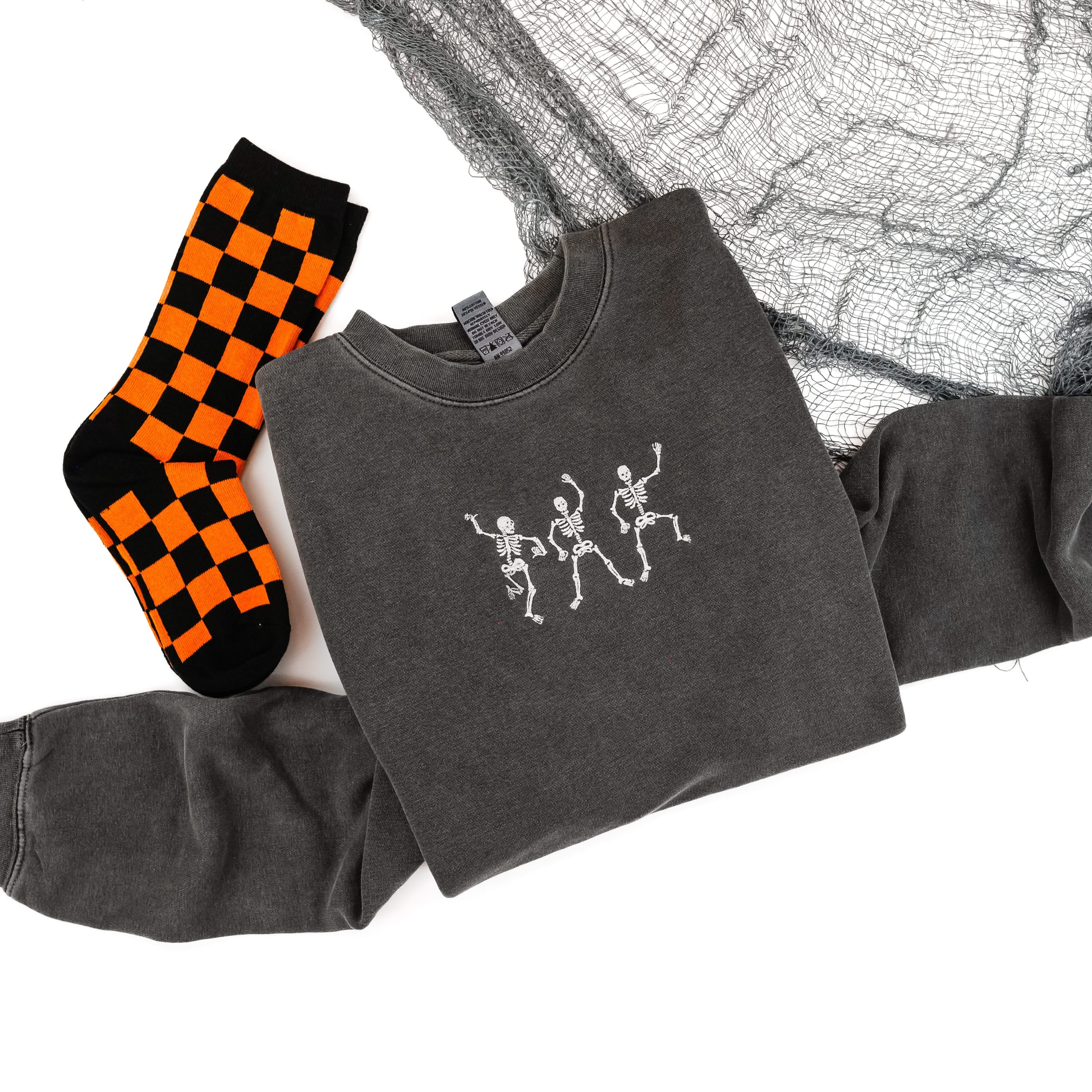 Dancing Skellies - Embroidered Pigment Crewneck