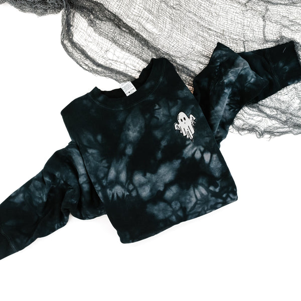 HALLOWEEN READY TO SHIP SALE - Embroidered Black Tie Dye Sweatshirt - Friendly Ghost
