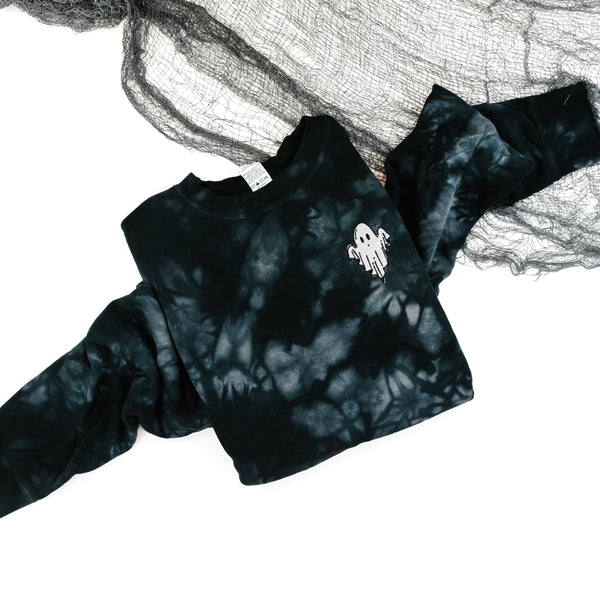 Embroidered Black Tie Dye Sweatshirt - Friendly Ghost