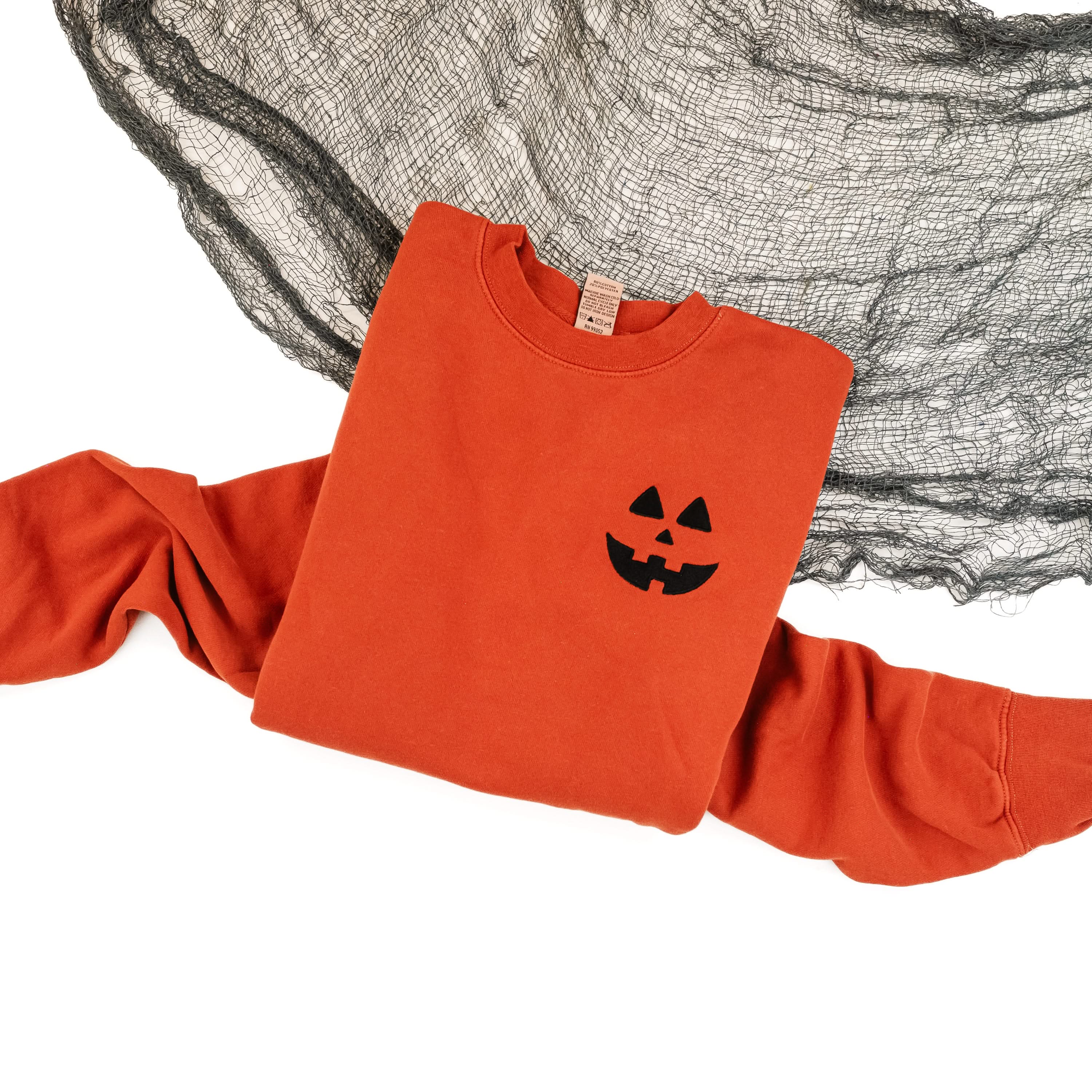 Jack-o-Lantern (w/ Black Thread) - Embroidered Amber Pigment Crewneck