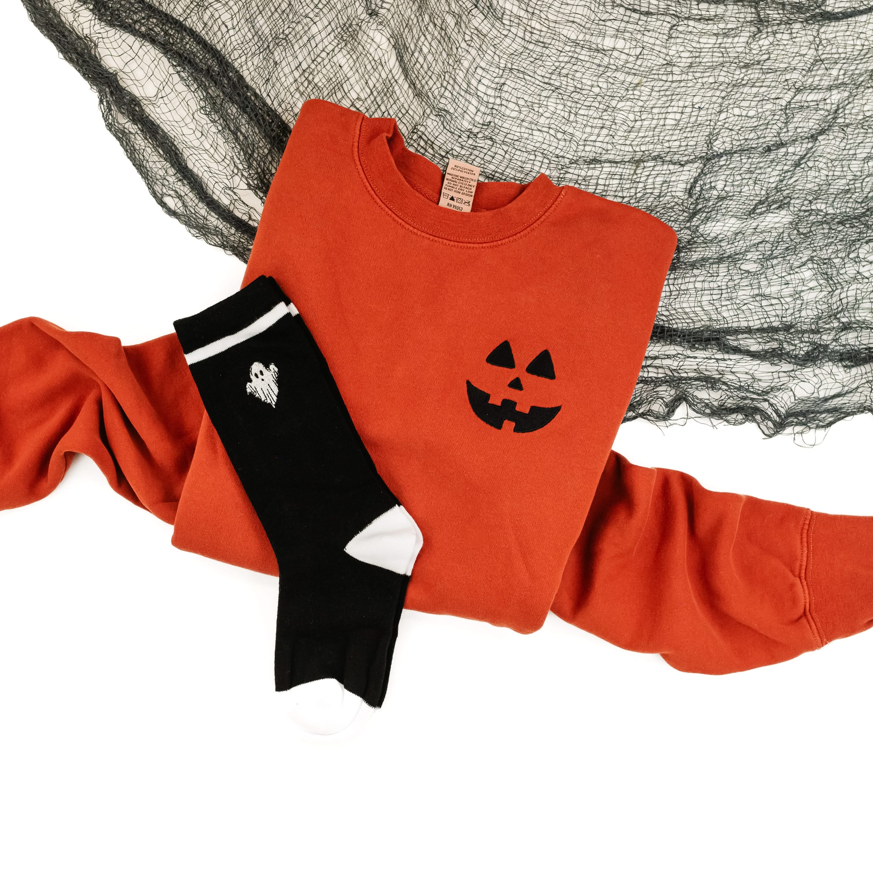 Jack-o-Lantern (w/ Black Thread) - Embroidered Amber Pigment Crewneck