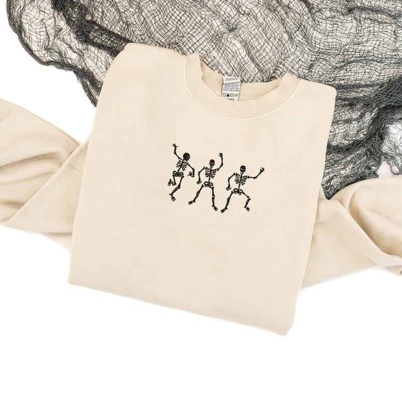 Embroidered Pigment Crewneck Sweatshirt - Dancing Skellies