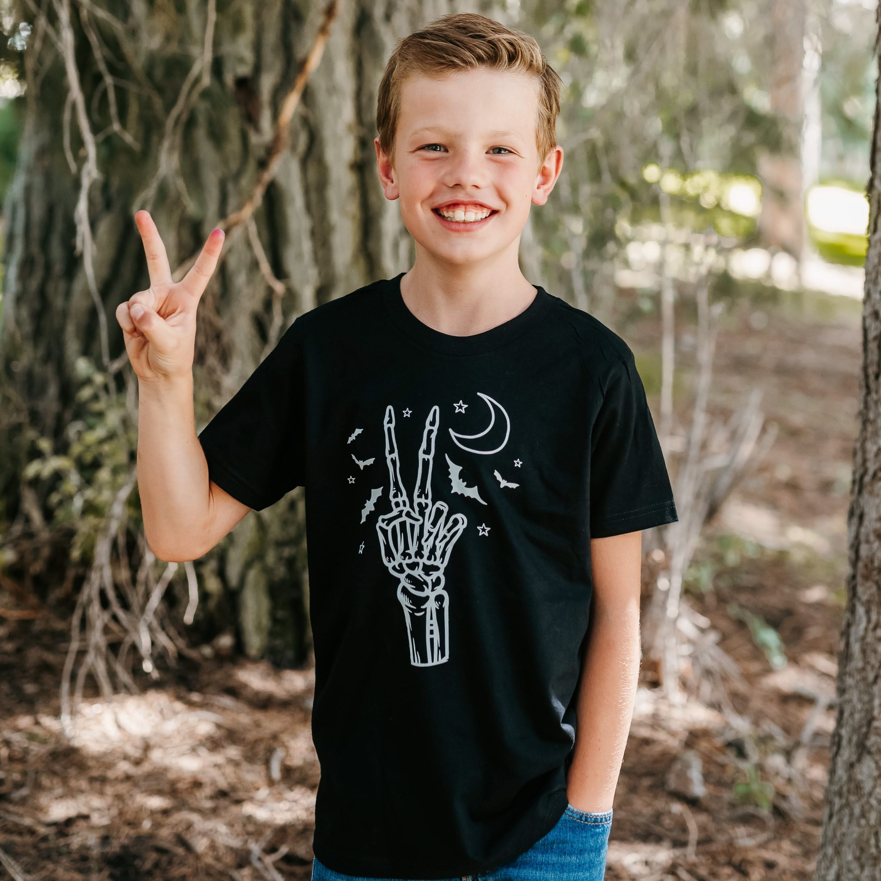 Peace - Skeleton - Short Sleeve Child Shirt Little Mama Shirt Shop