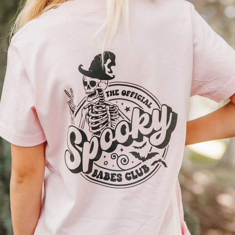 The Official Spooky Babes Club - Pocket Design on Front w/ Full Design on Back - Short Sleeve Child Shirt