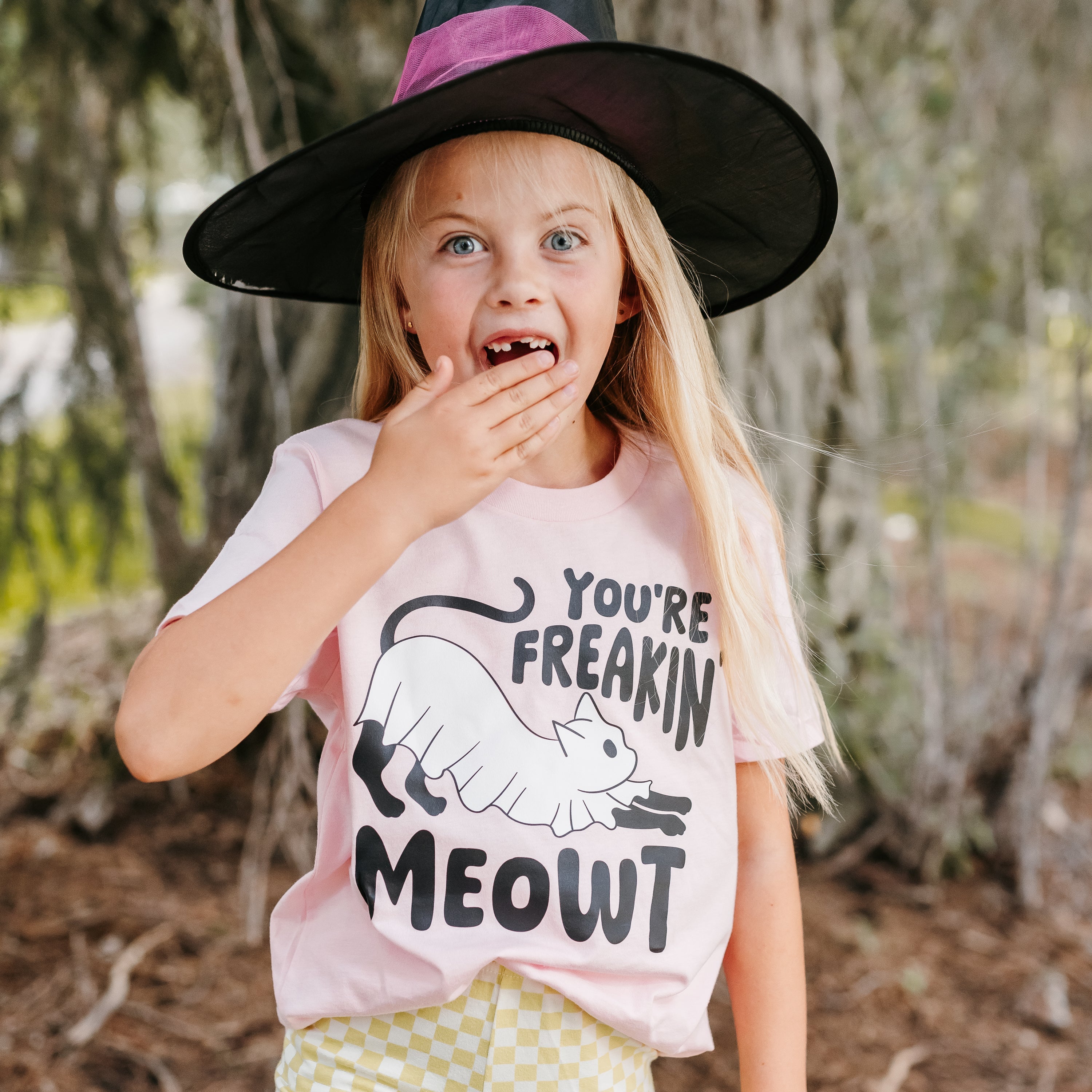 You're Freakin' Meowt! (with lower back detail) - Short Sleeve Child Shirt Little Mama Shirt Shop