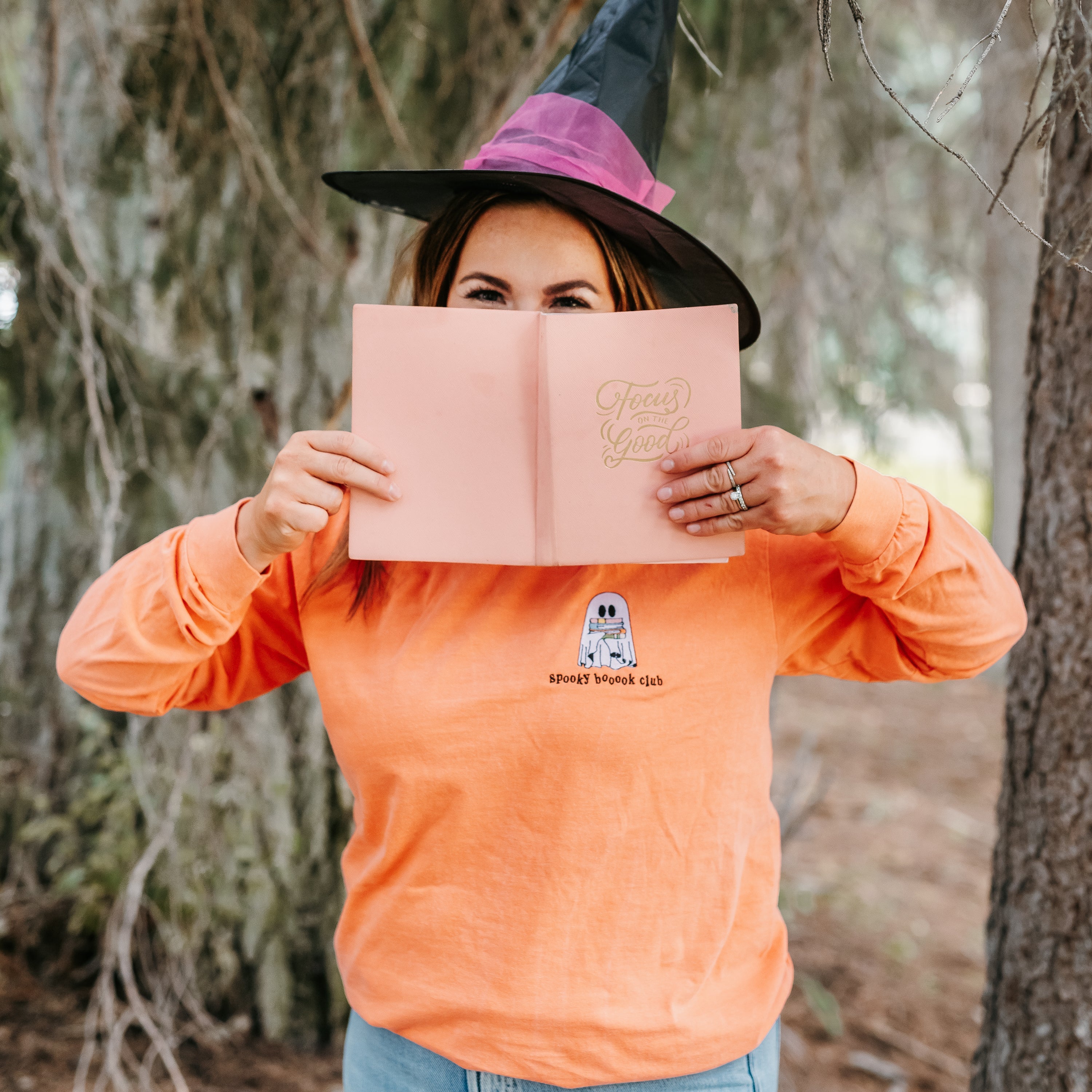 Embroidered Long Sleeve Comfort Colors Tee - Spooky Booook Club Little Mama Shirt Shop
