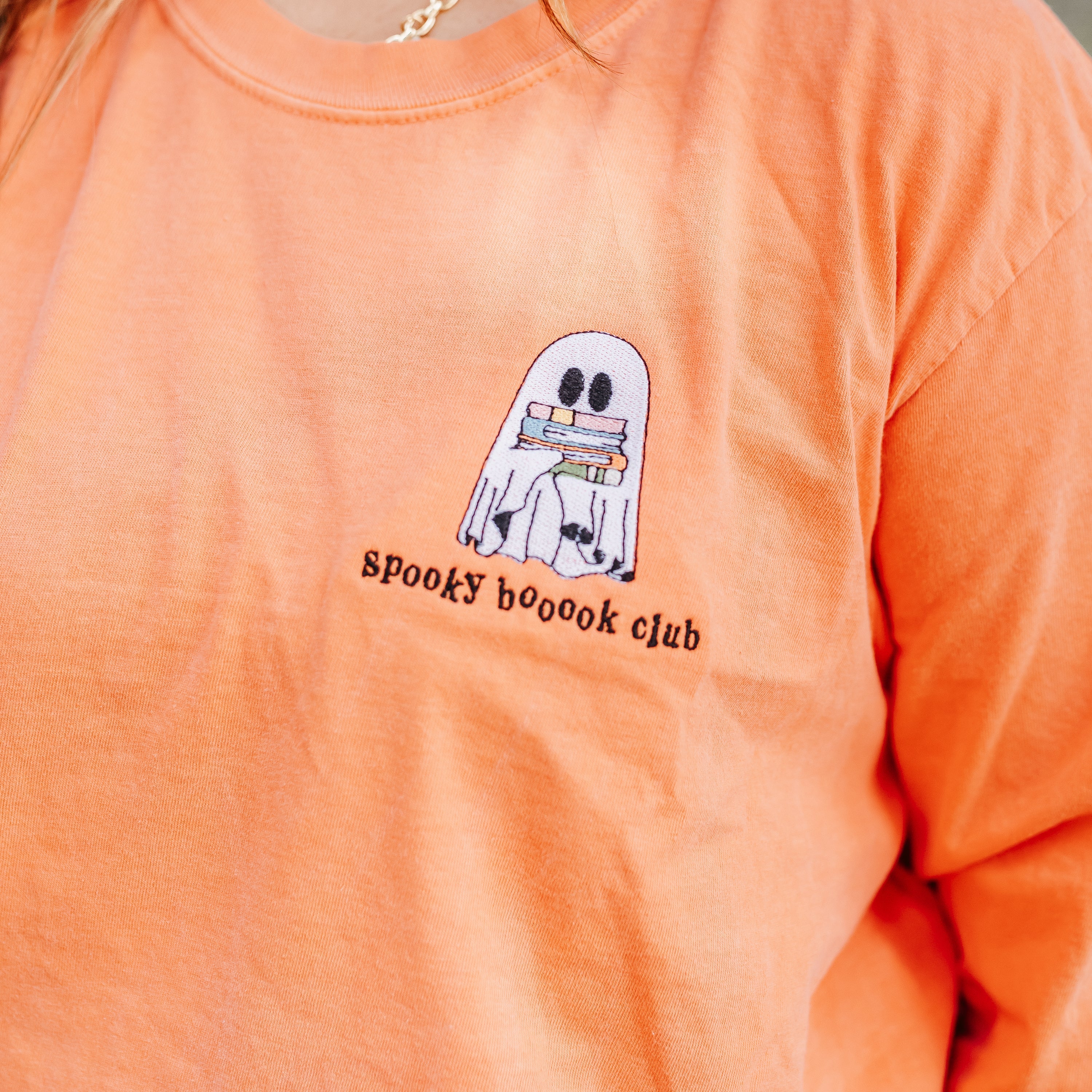 Embroidered Long Sleeve Comfort Colors Tee - Spooky Booook Club Little Mama Shirt Shop