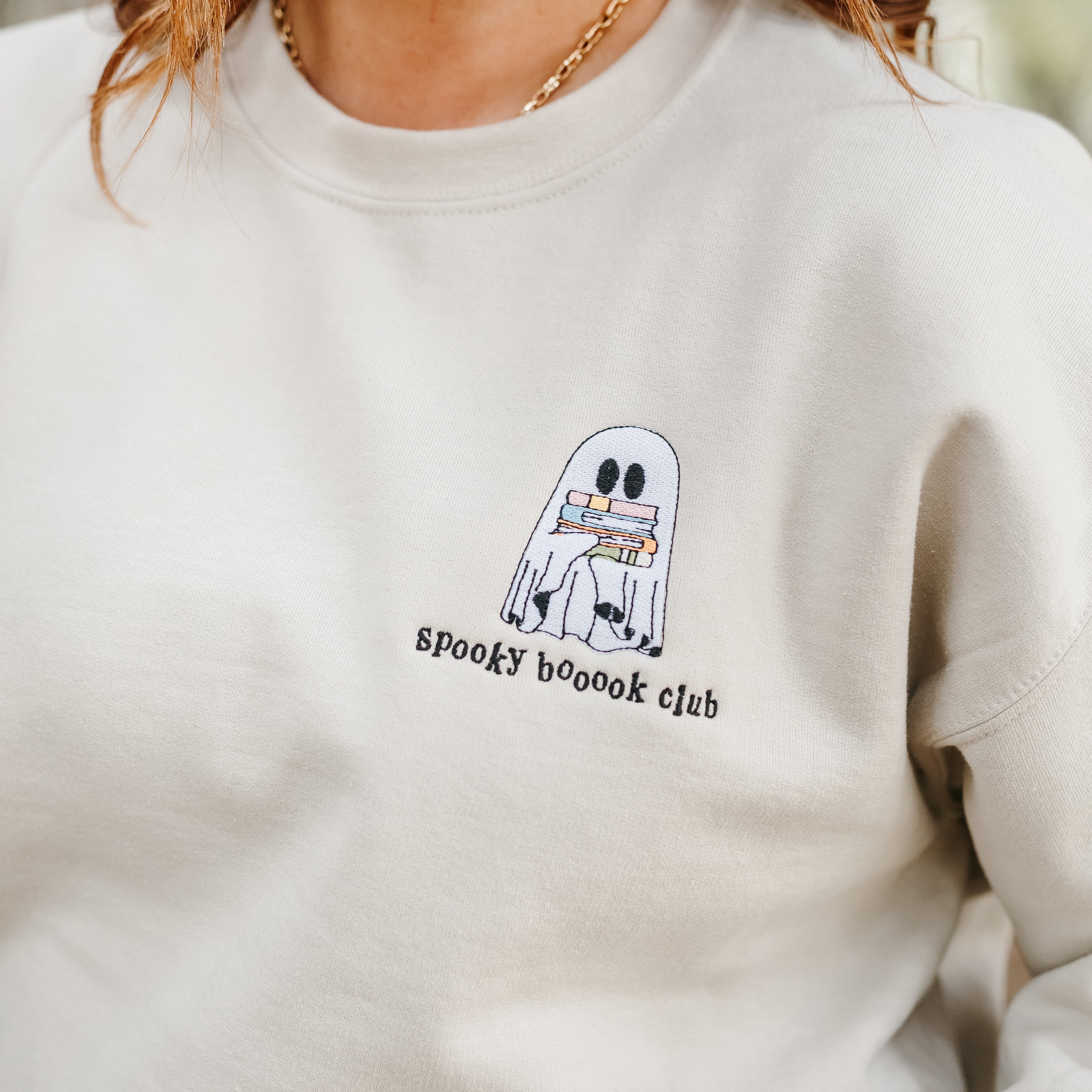 Embroidered Basic Fleece Crewneck - Spooky Booook Club Little Mama Shirt Shop LLC
