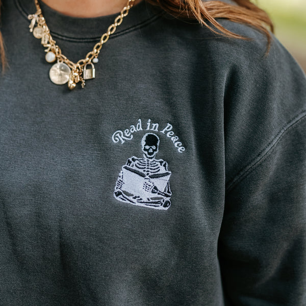 Embroidered Pigment Crewneck Sweatshirt - Read in Peace