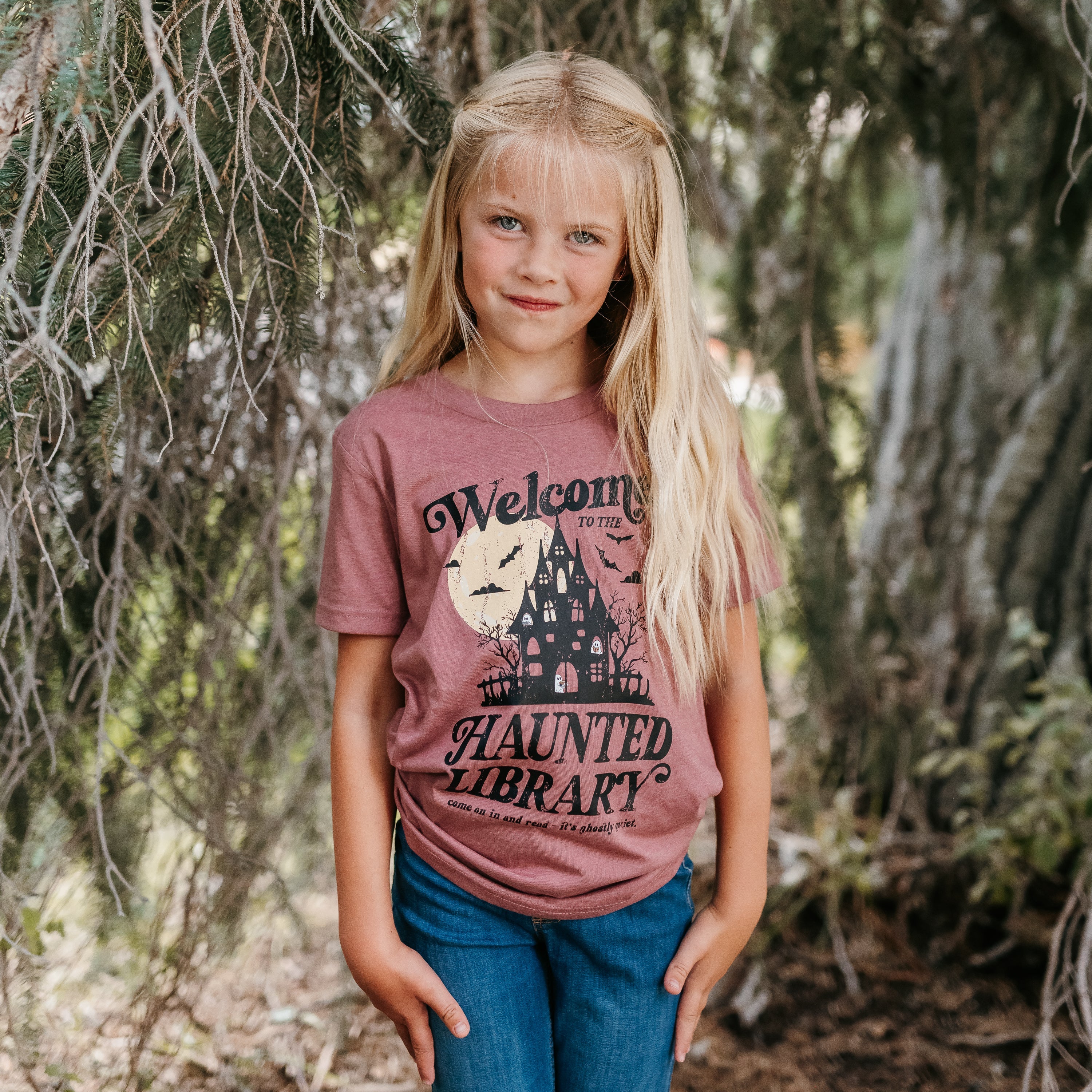 Haunted Library - Short Sleeve Child Shirt Little Mama Shirt Shop