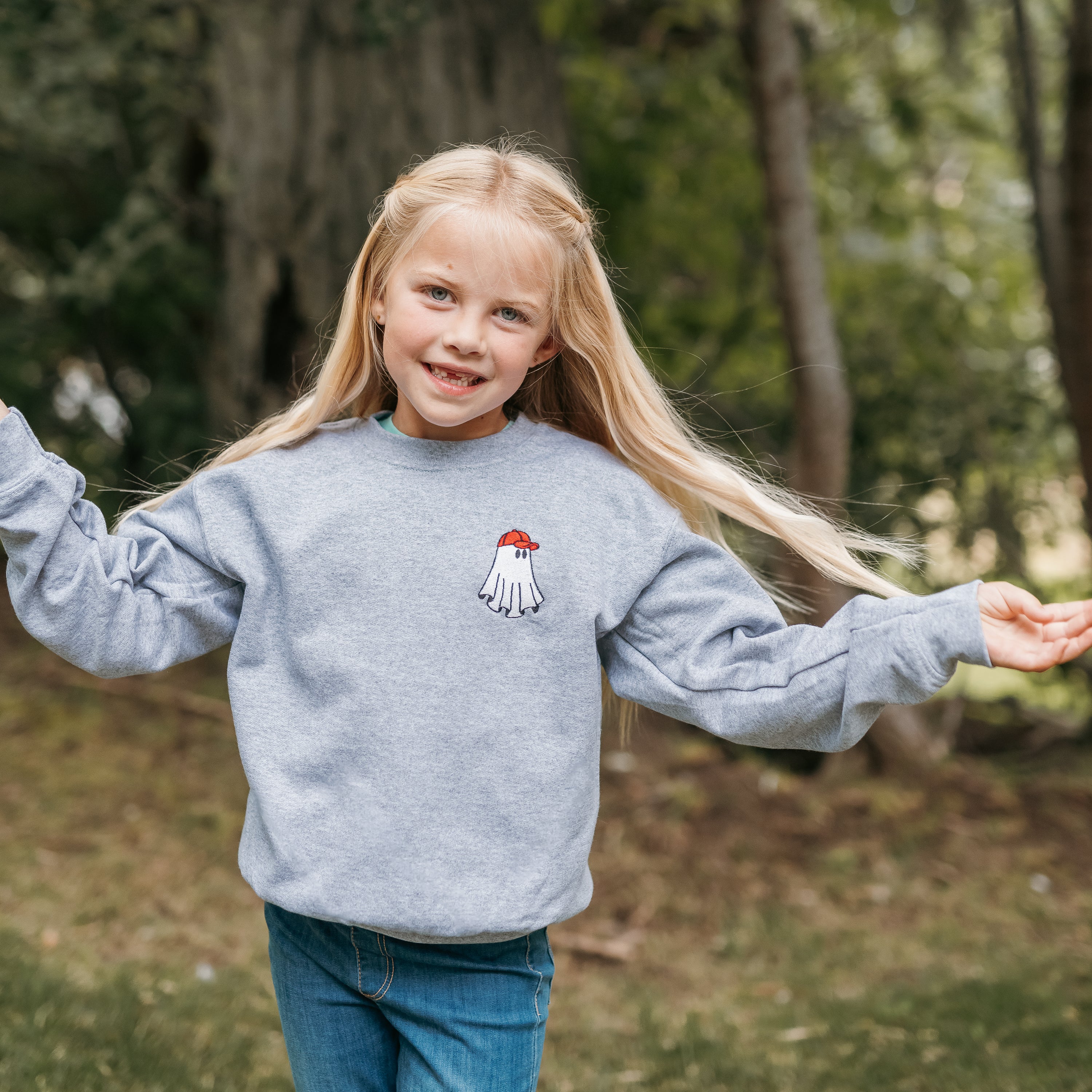 Embroidered Child Sweater - Ghost Dude w/ Red Hat Little Mama Shirt Shop