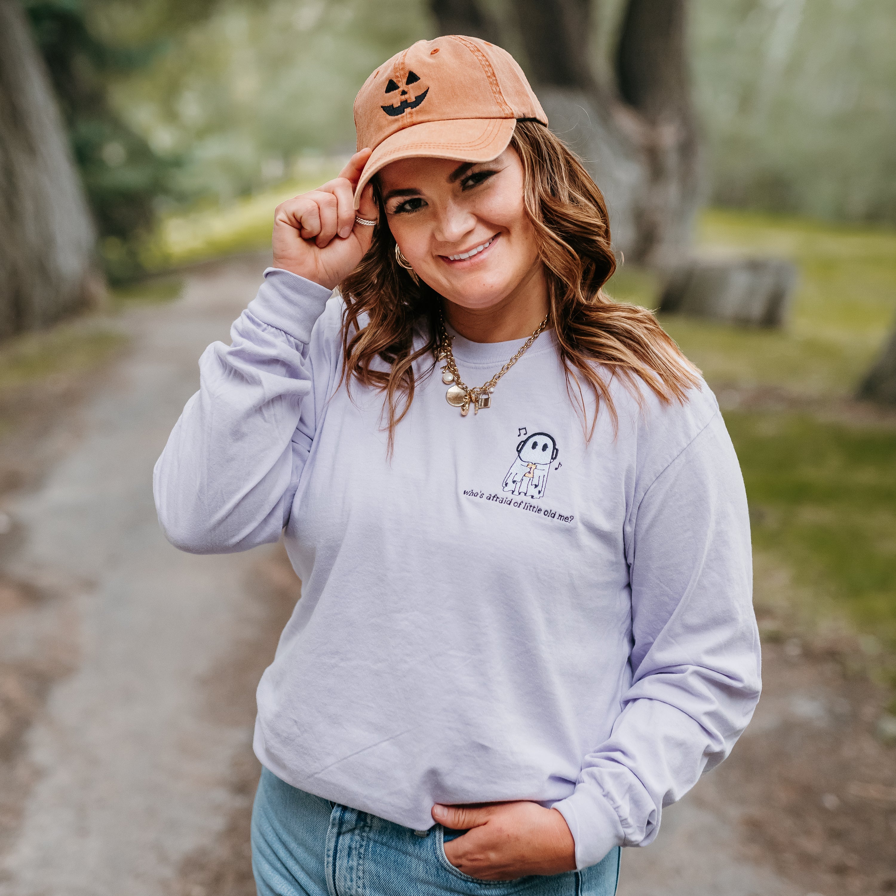 Embroidered Long Sleeve Comfort Colors Tee - Who's Afraid of Little Old Me? Little Mama Shirt Shop