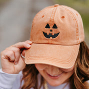 Adult Size - Jack-o-Lantern - Burnt Orange Baseball Cap Little Mama Shirt Shop