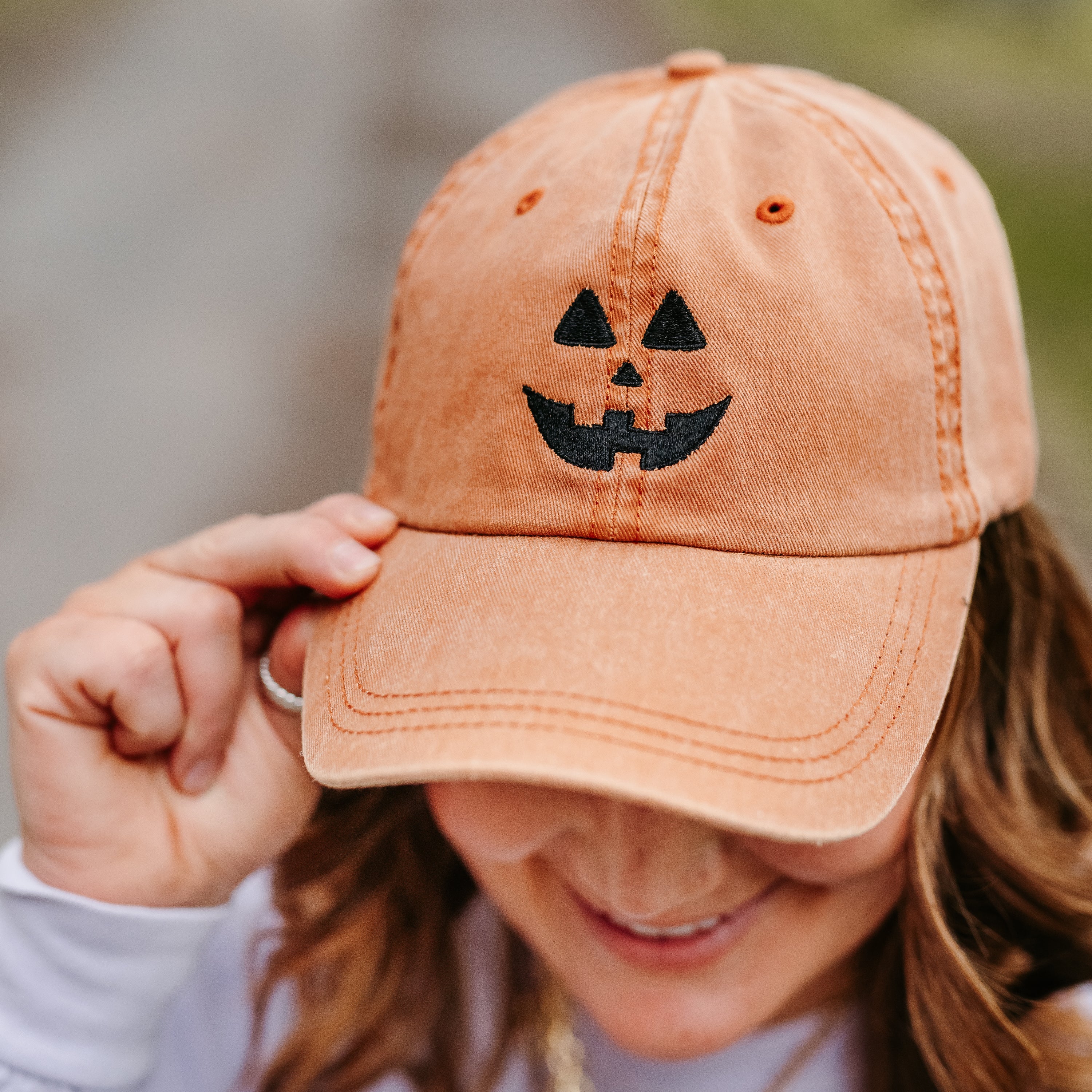 Adult Size - Jack-o-Lantern - Burnt Orange Baseball Cap Little Mama Shirt Shop