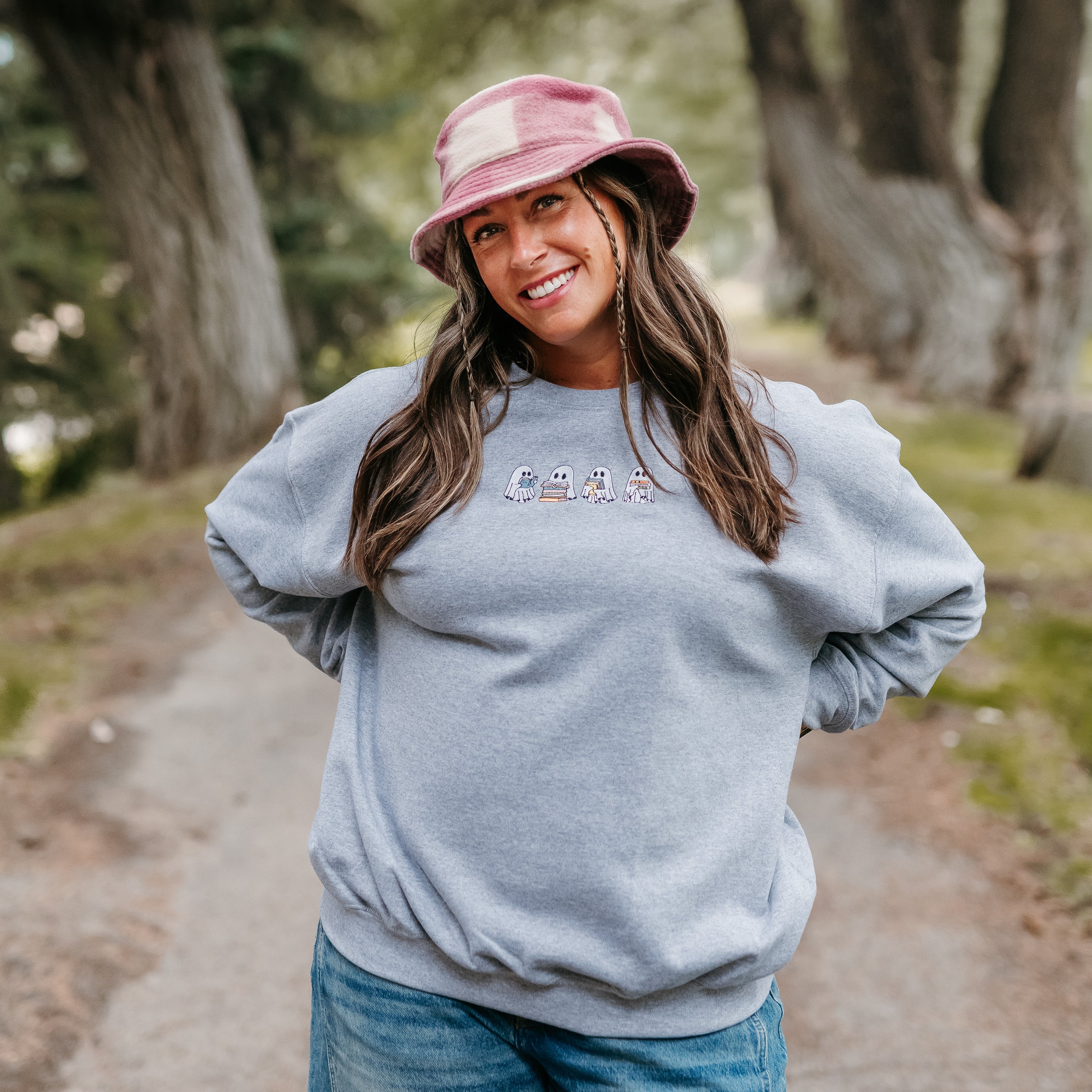 Embroidered Basic Fleece Crewneck - Reading Ghosts Little Mama Shirt Shop LLC