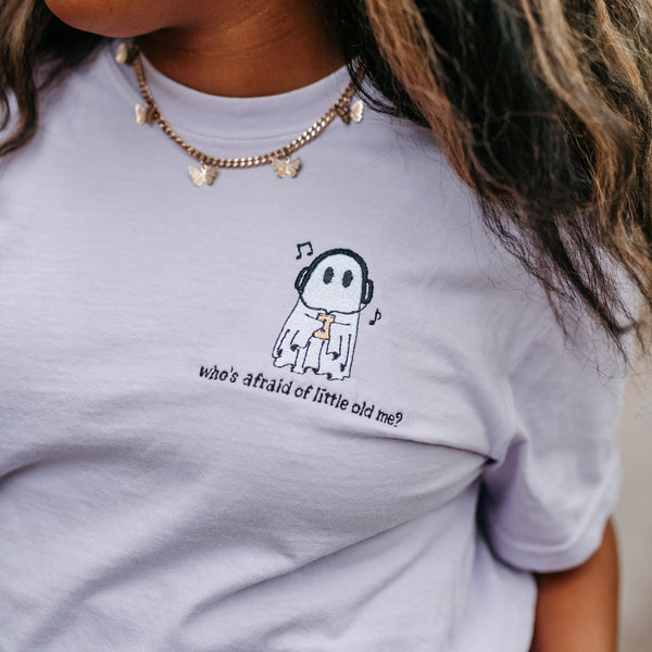 Embroidered Short Sleeve Comfort Colors Tee - Who's Afraid of Little Old Me?