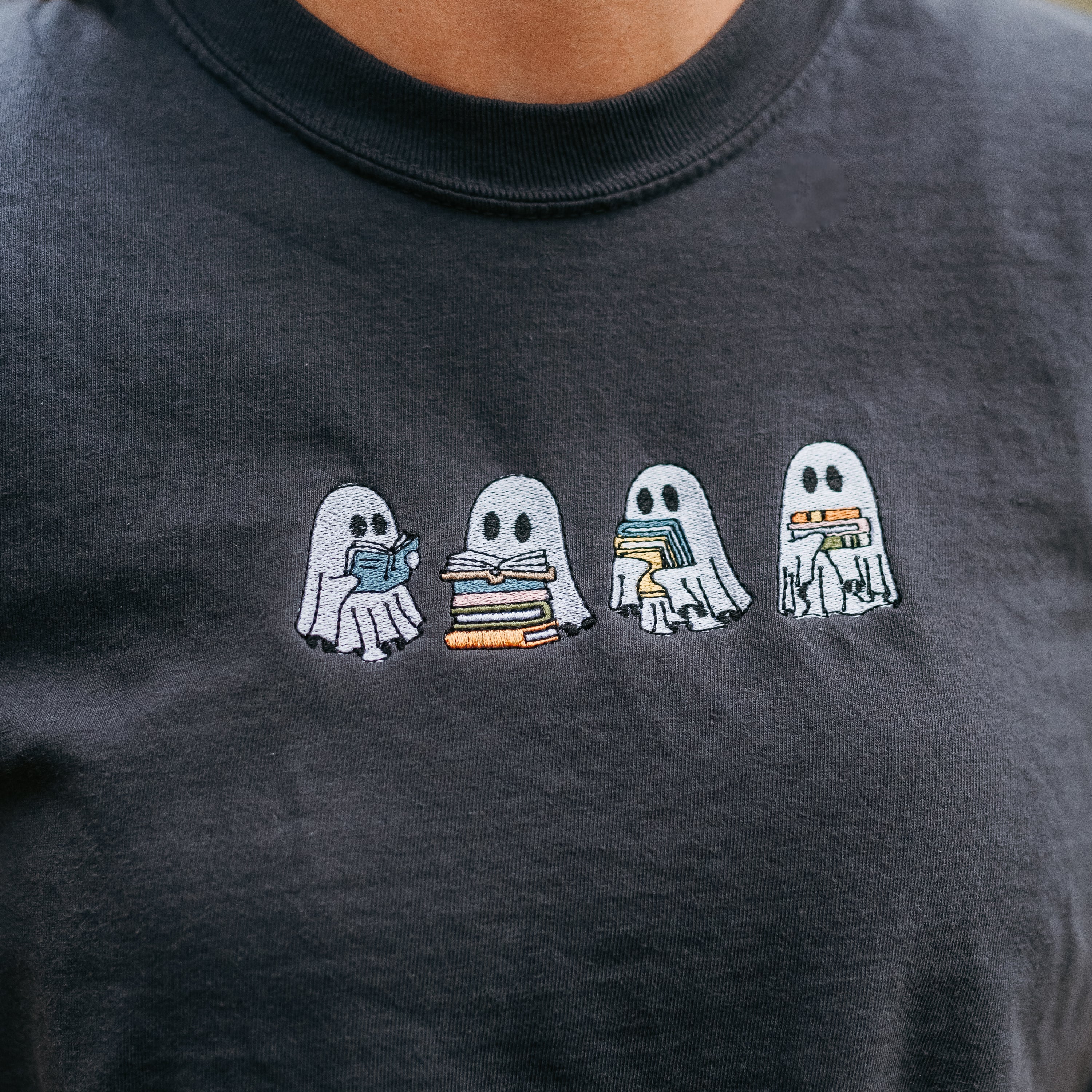 Embroidered Short Sleeve Comfort Colors Tee - Reading Ghosts Little Mama Shirt Shop