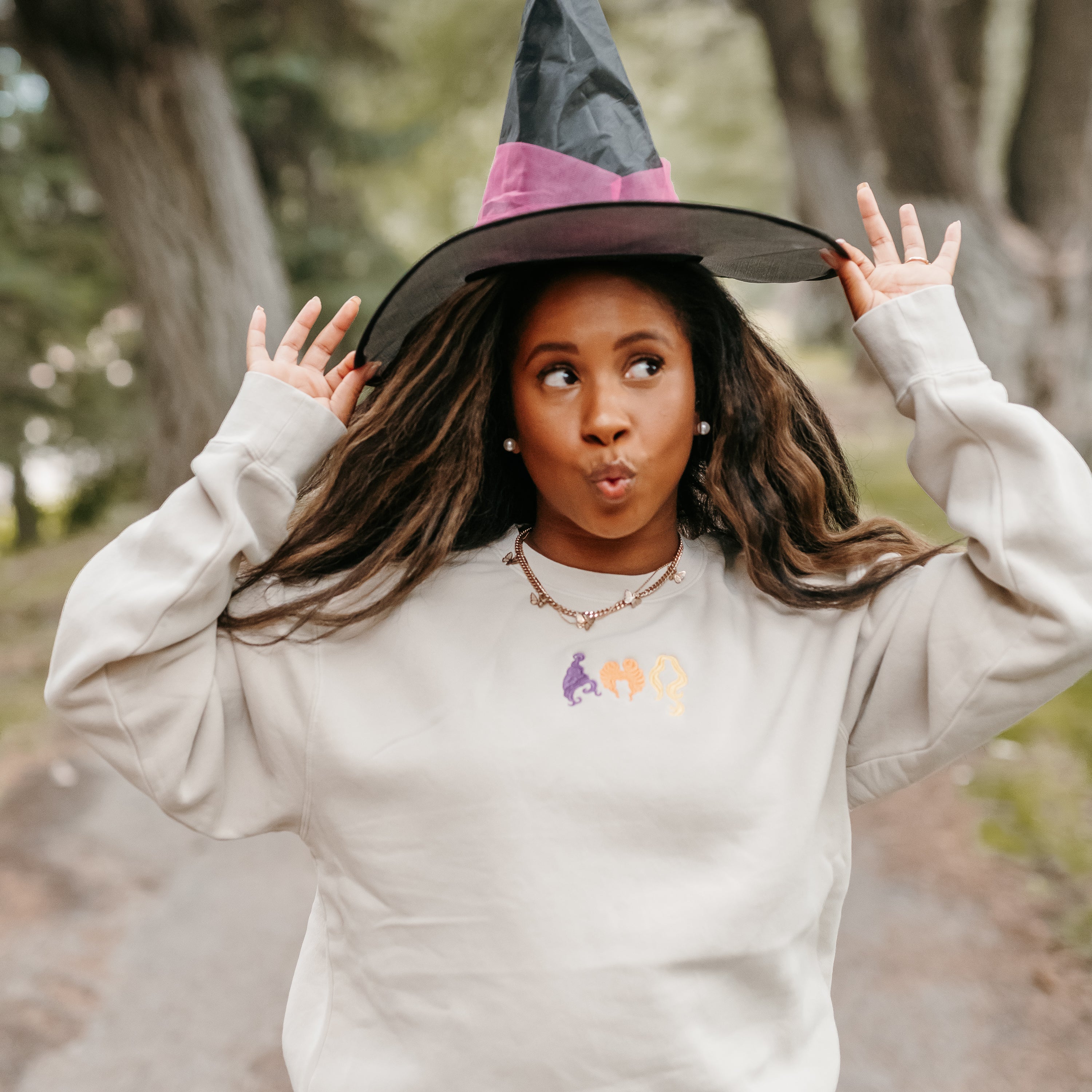 Embroidered PIGMENT Crewneck - Hocus Pocus Hair - Sistahs! Little Mama Shirt Shop LLC
