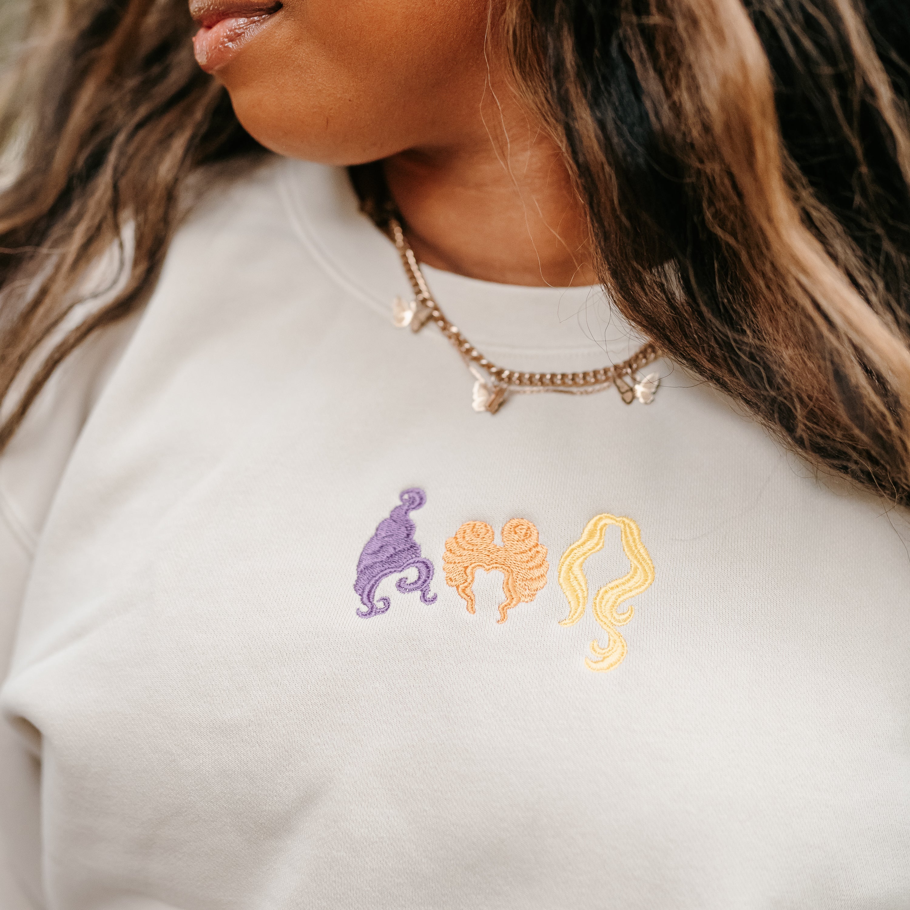Embroidered PIGMENT Crewneck - Hocus Pocus Hair - Sistahs! Little Mama Shirt Shop LLC
