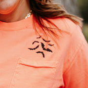 Embroidered Neon Orange Comfort Colors Pocket Tee - Pocket Bats (black thread) Little Mama Shirt Shop