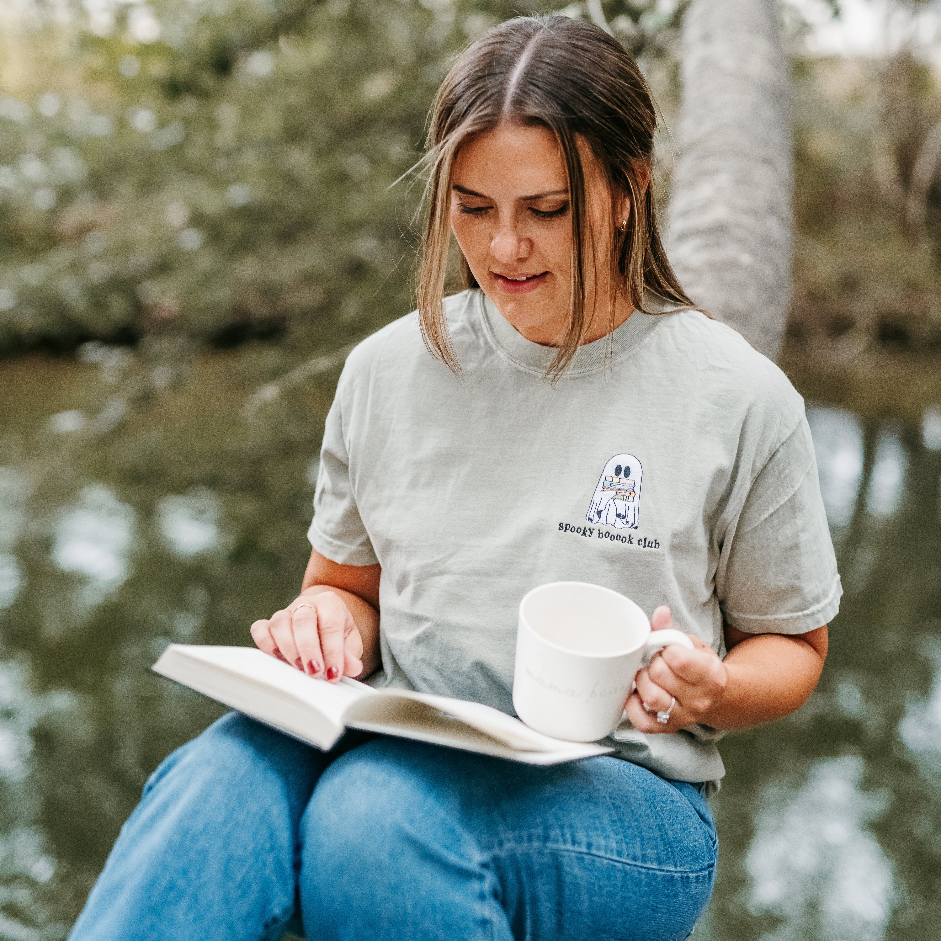 Embroidered Short Sleeve Comfort Colors Tee - Spooky Booook Club Little Mama Shirt Shop