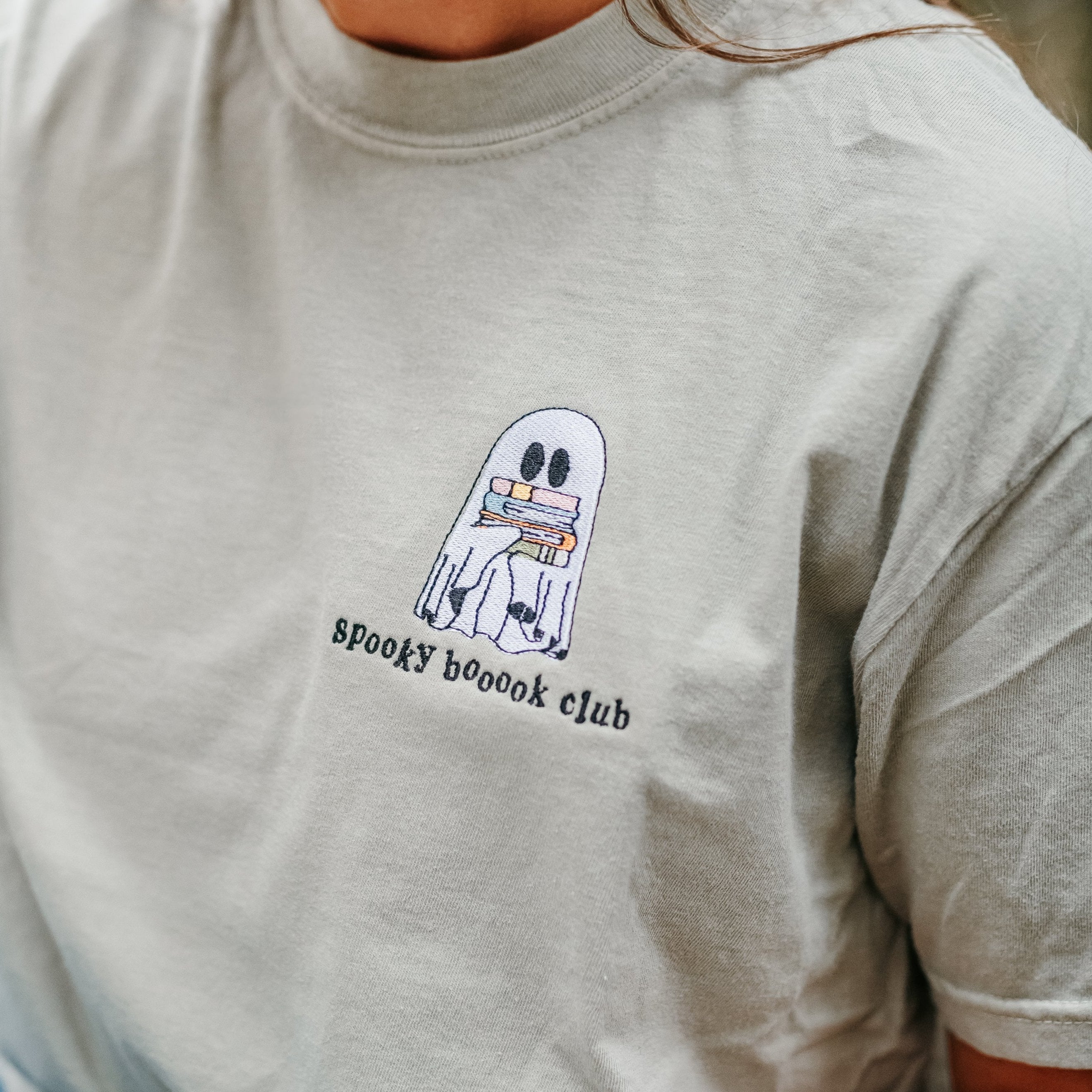 Embroidered Short Sleeve Comfort Colors Tee - Spooky Booook Club Little Mama Shirt Shop