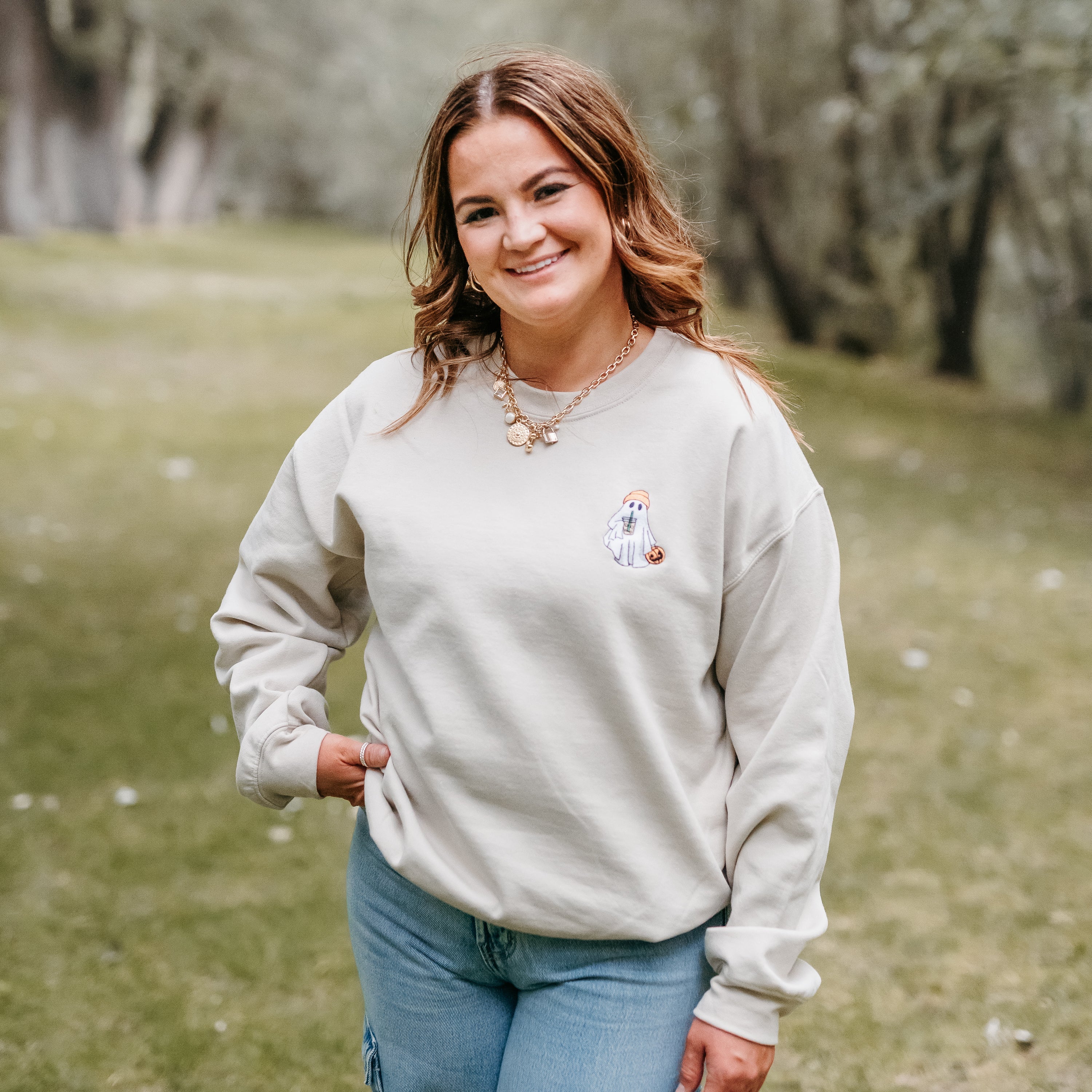 Embroidered Basic Fleece Crewneck - Boujee Ghost Little Mama Shirt Shop LLC