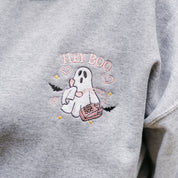 Embroidered Basic Fleece Crewneck - Call Me? Ghost Little Mama Shirt Shop LLC