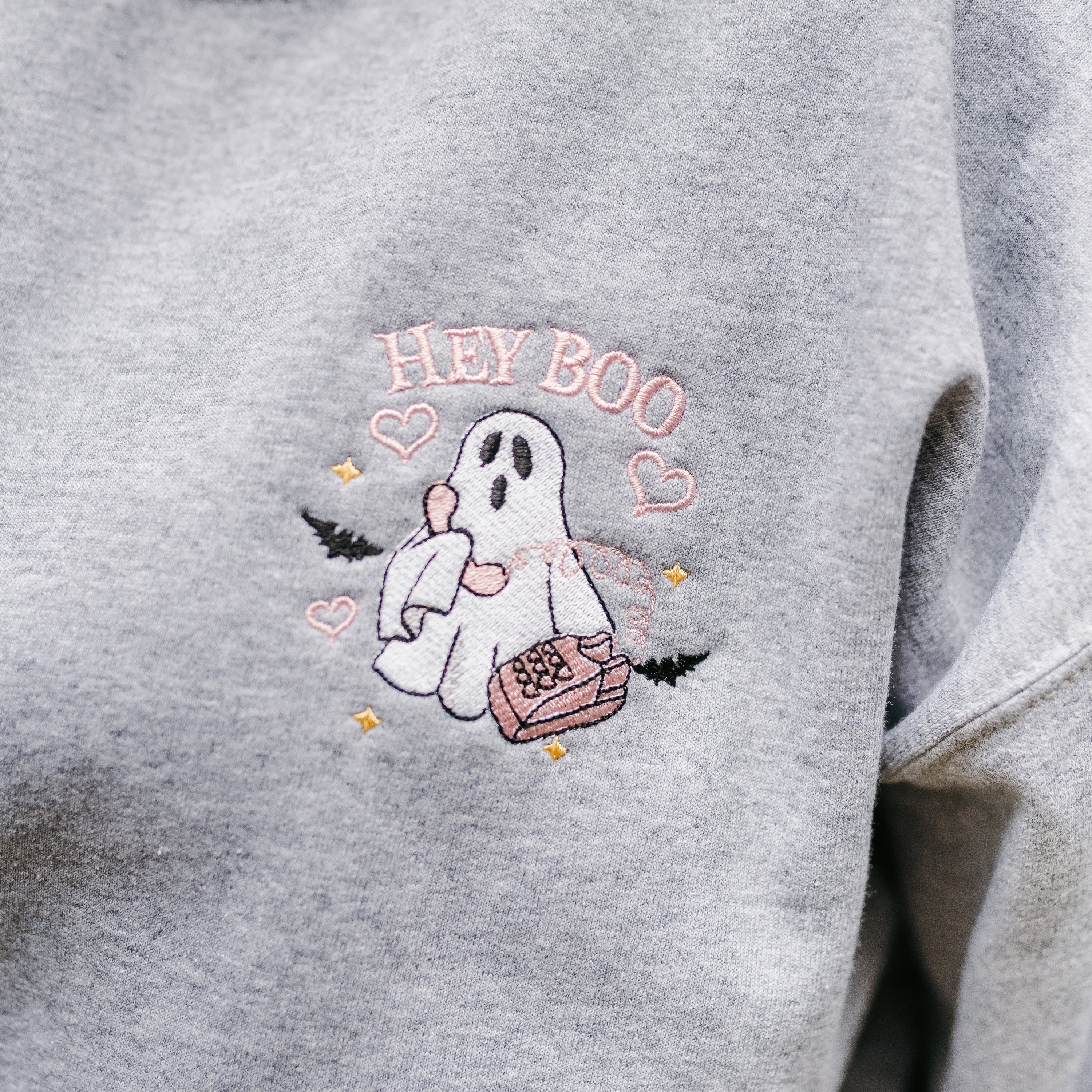 Embroidered Basic Fleece Crewneck - Call Me? Ghost Little Mama Shirt Shop LLC